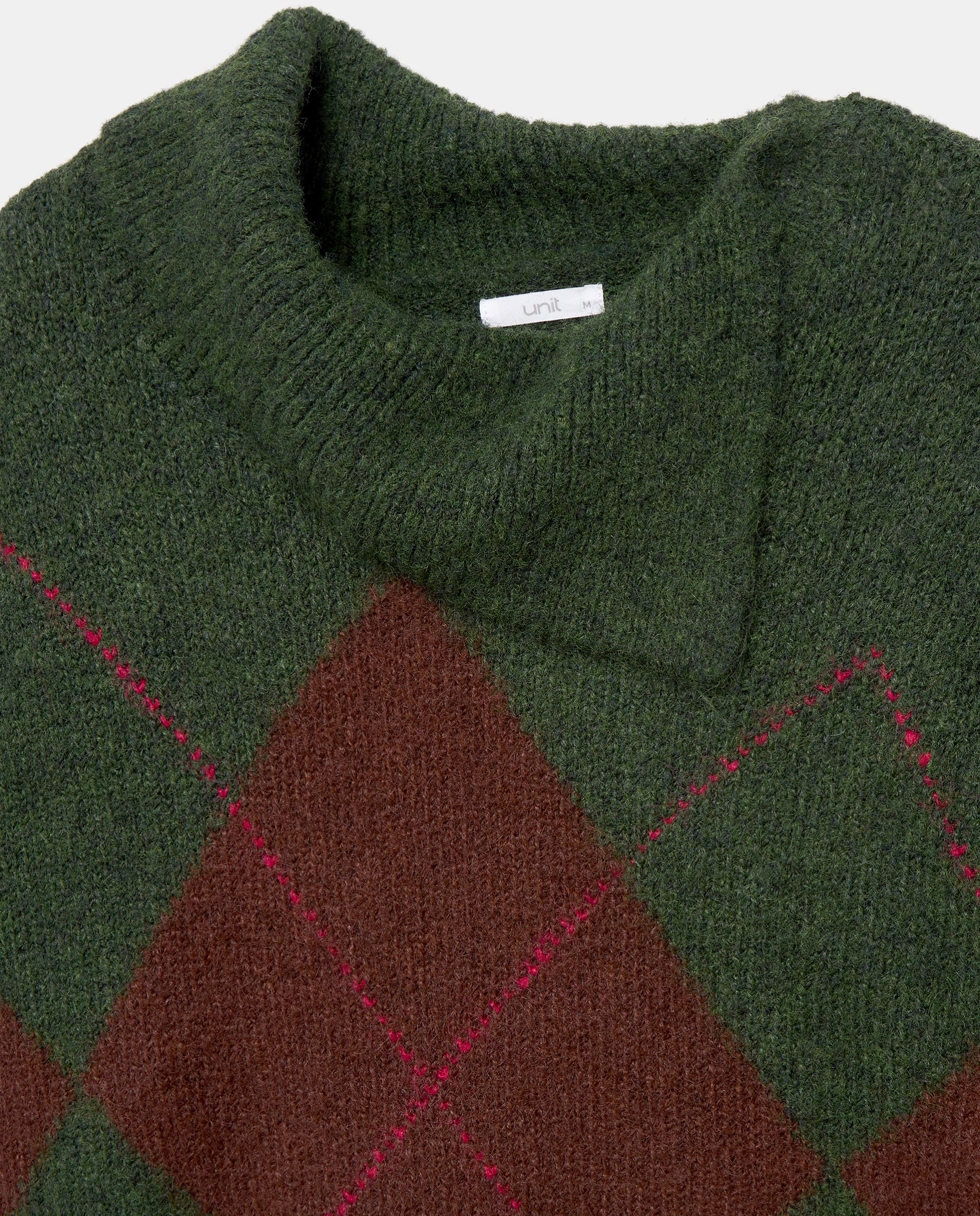 Jersey de mujer con cuello vuelto abierto y rombos Verde-5
