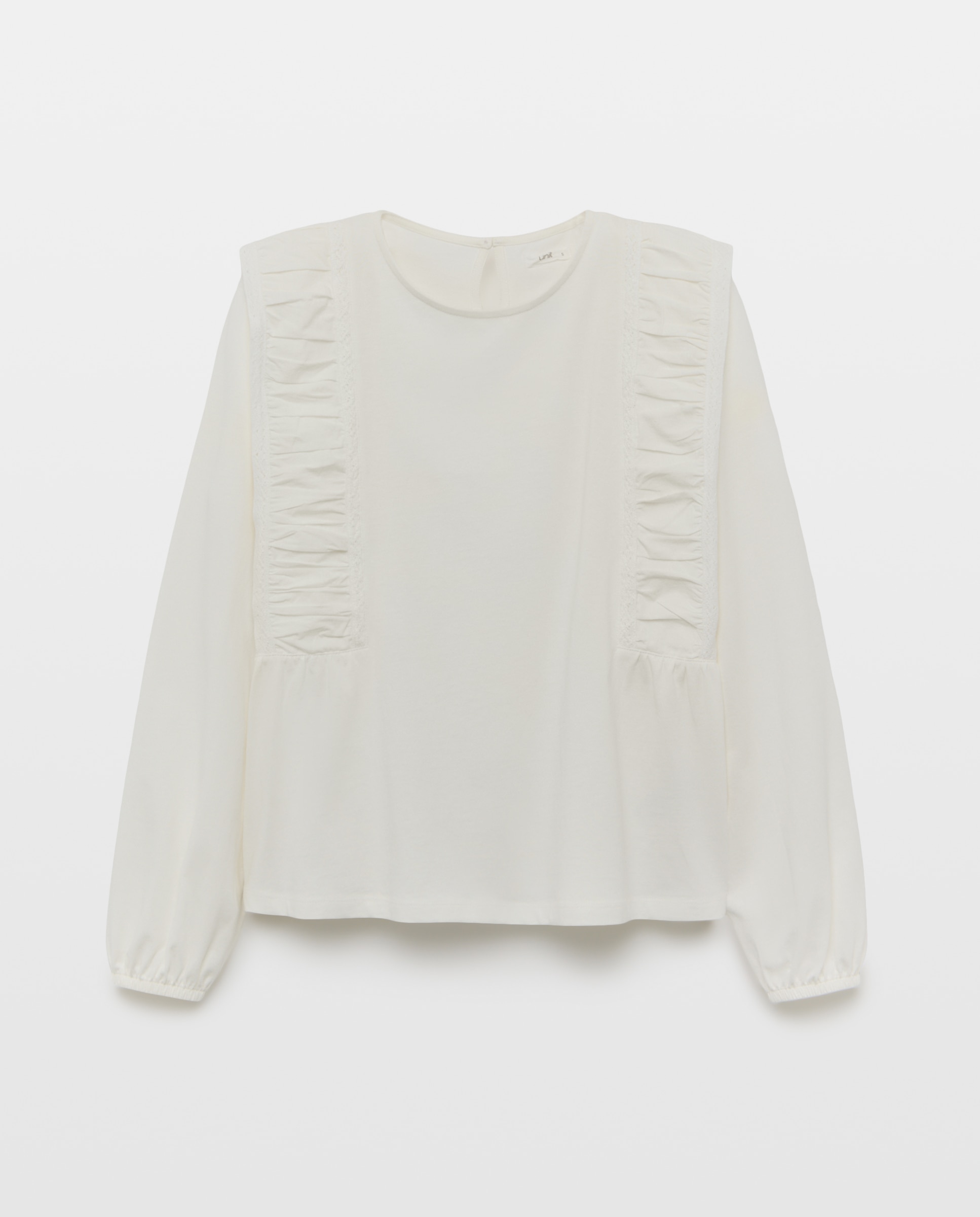 Camiseta de mujer cuello caja con detalle fruncido 120 Crudo-4