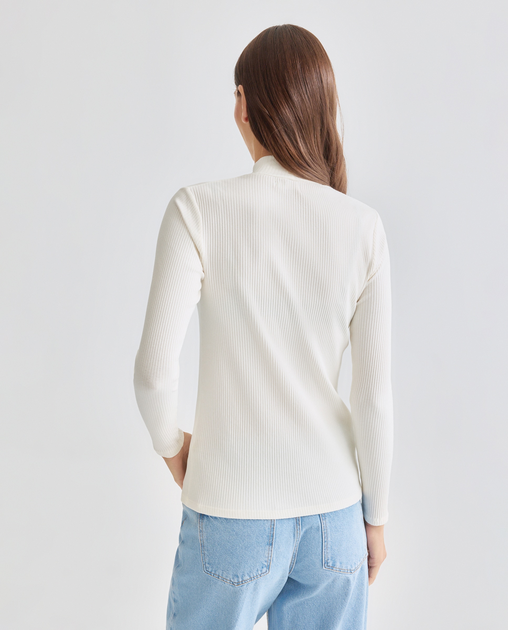 Camiseta básica de mujer cuello perkins canalé 120 Crudo-3