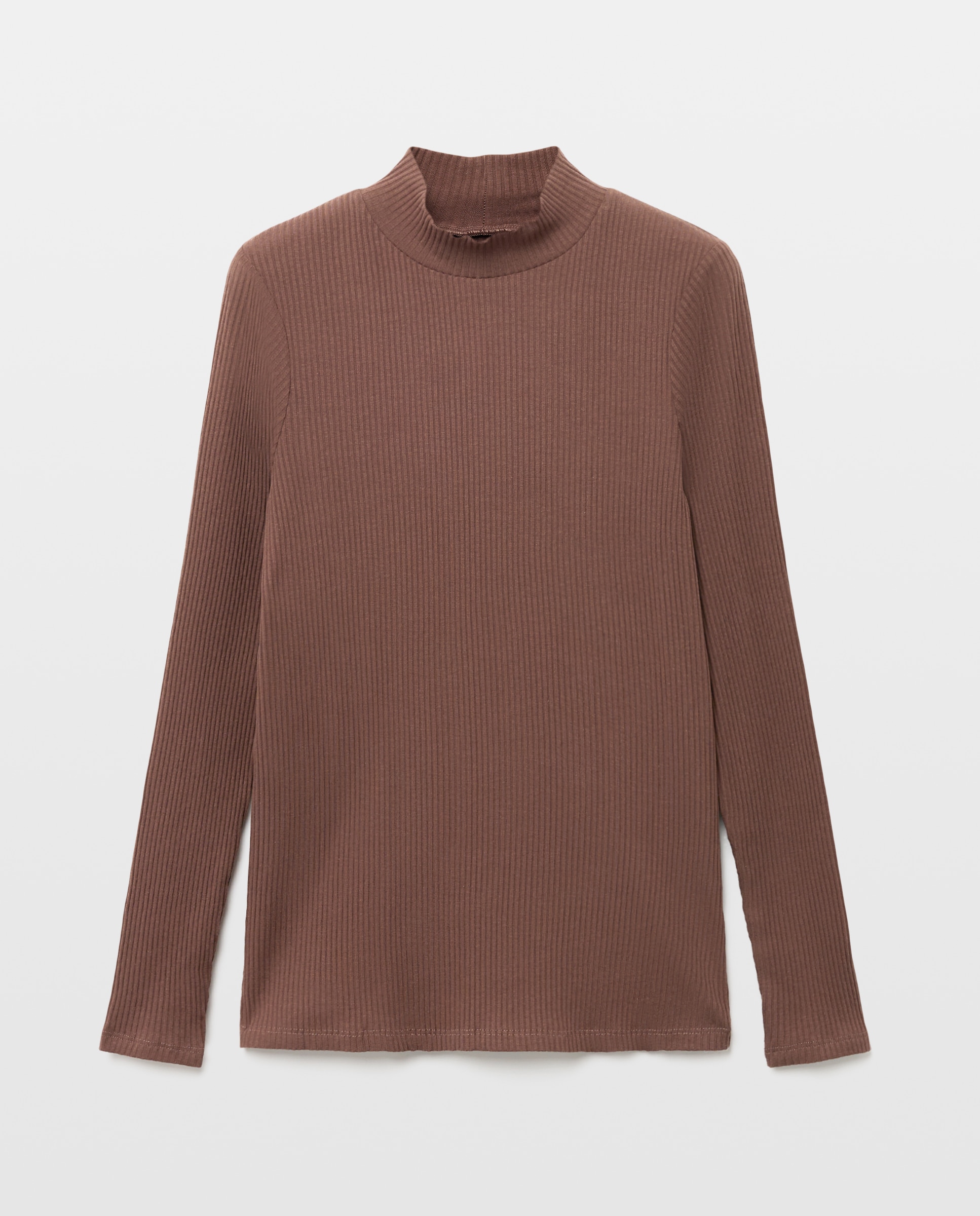 Camiseta básica de mujer cuello perkins canalé Marrón-4