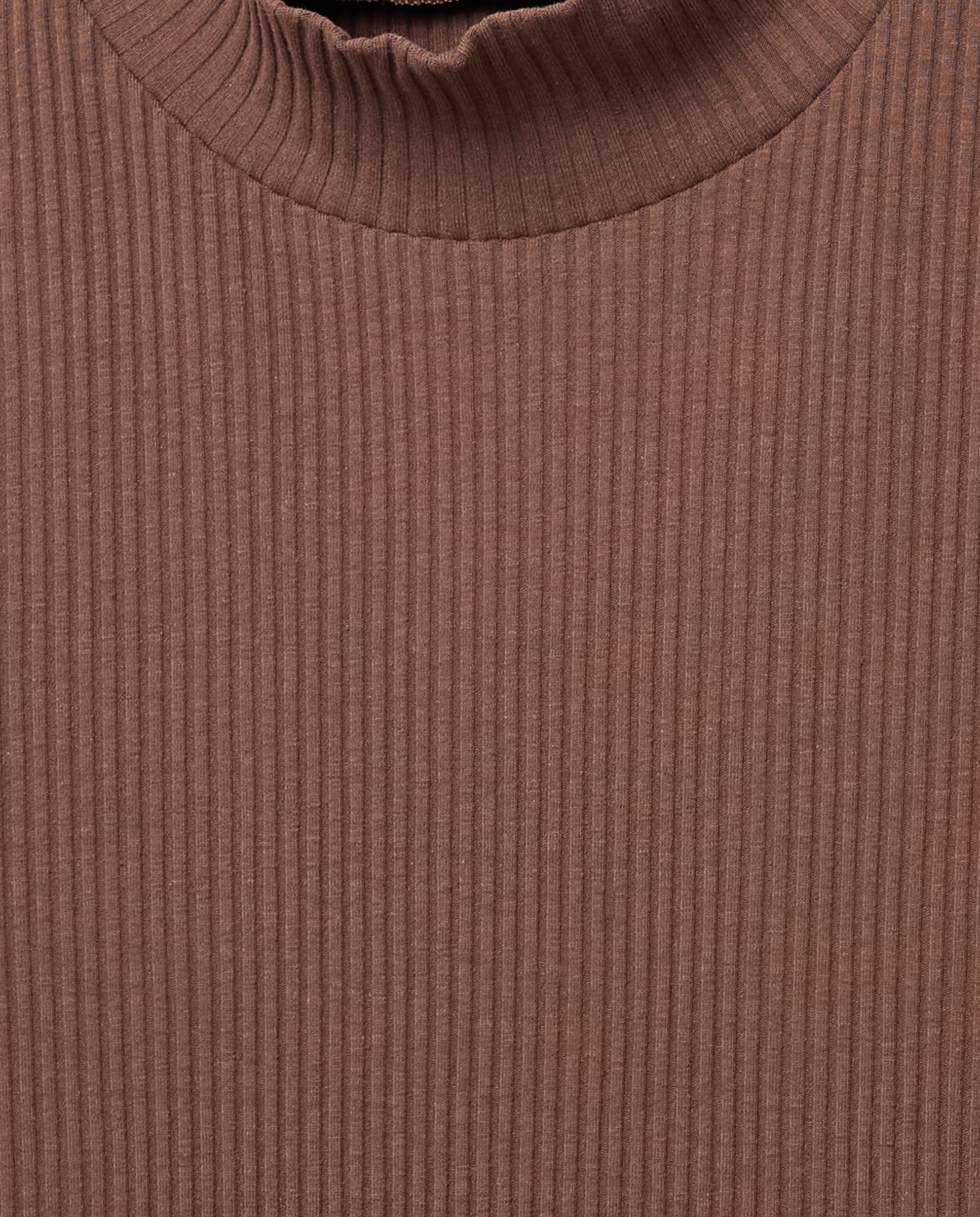 Camiseta básica de mujer cuello perkins canalé Marrón-5