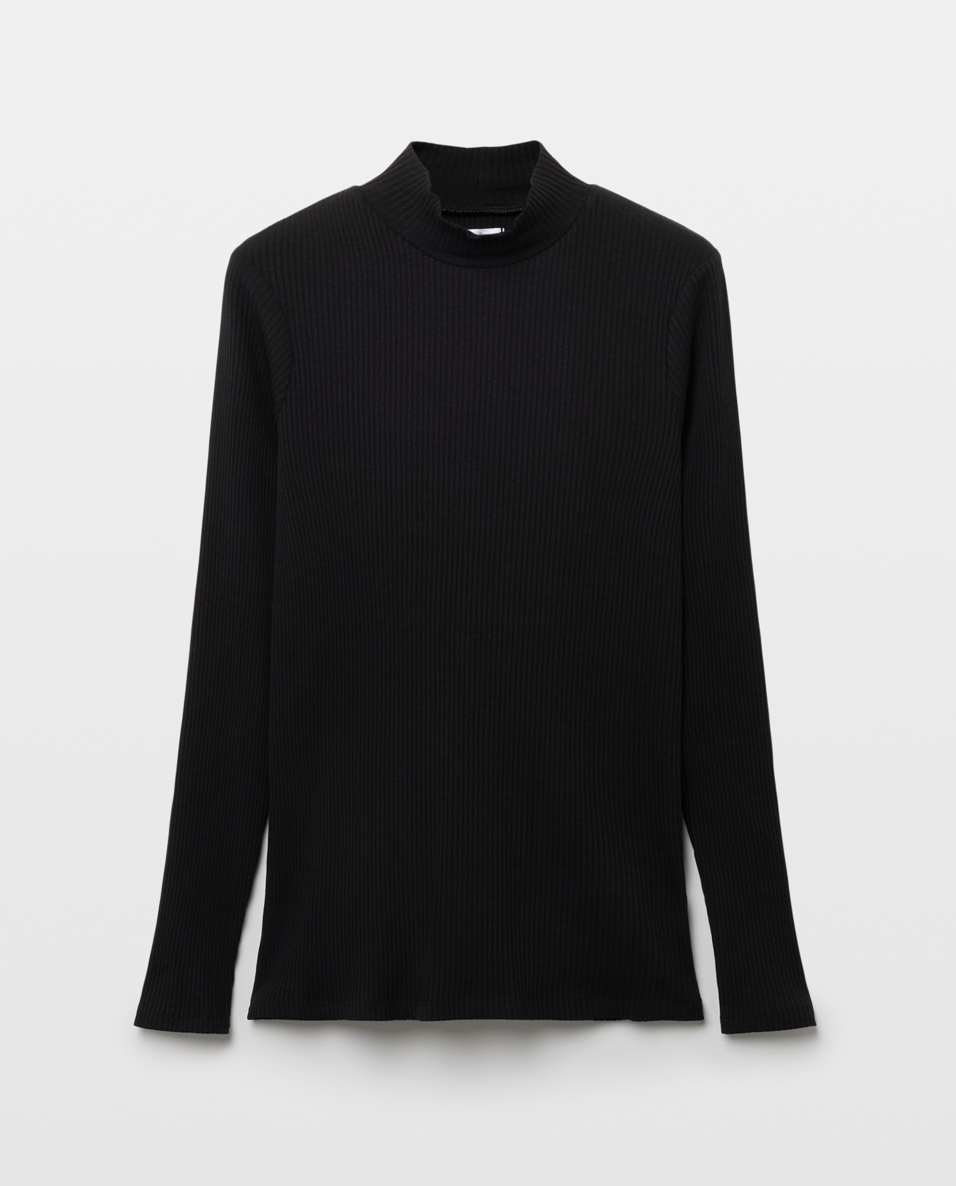 Camiseta básica de mujer cuello perkins canalé Negro-5