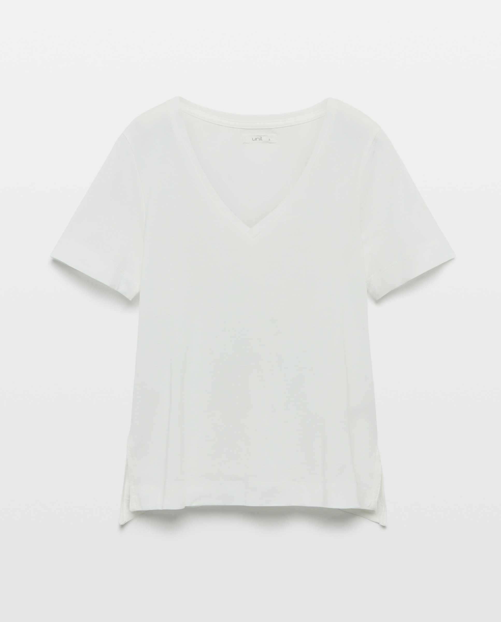 Camiseta básica de mujer cuello pico 120 Crudo-4
