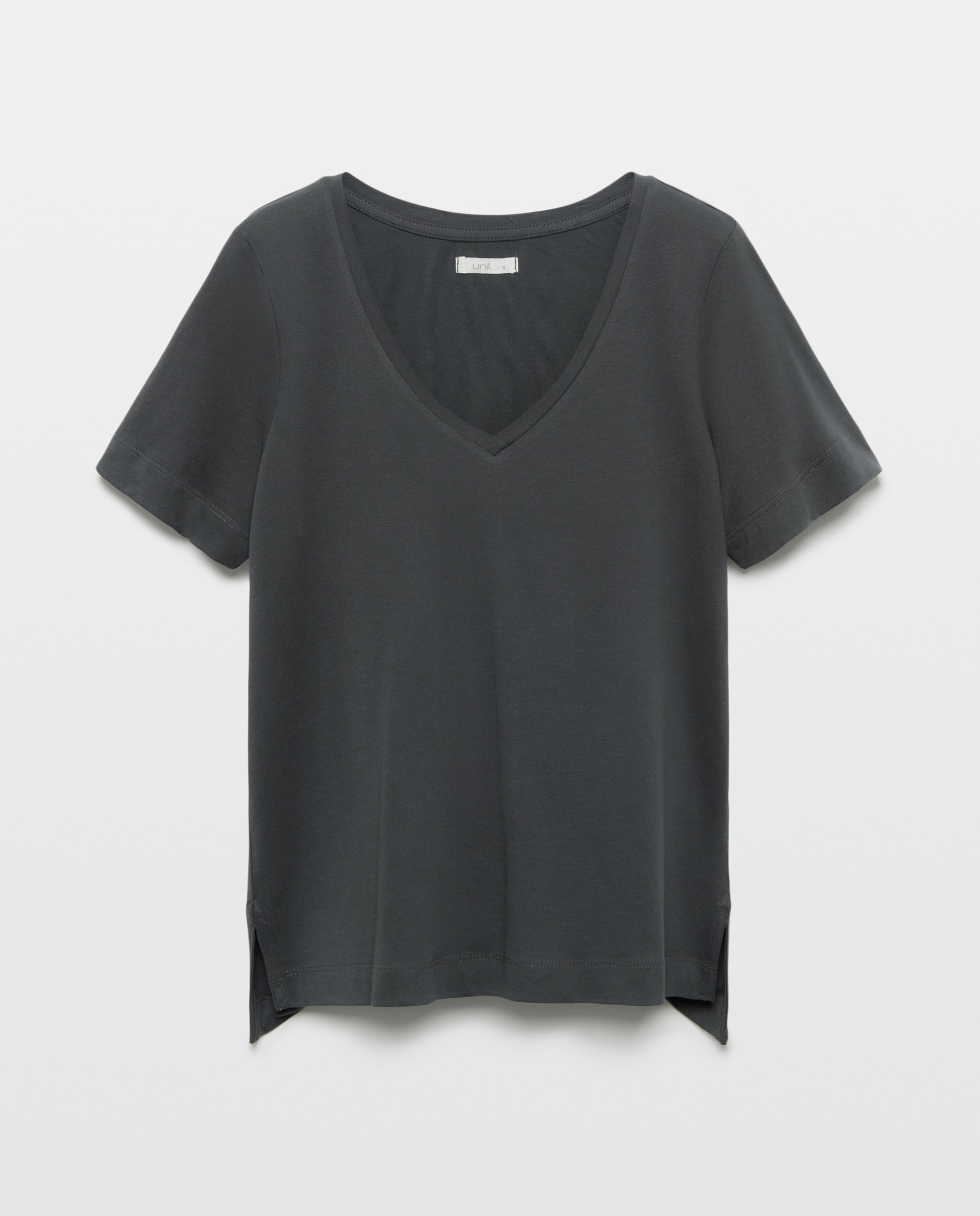 Camiseta básica de mujer cuello pico 830 Antracita-4