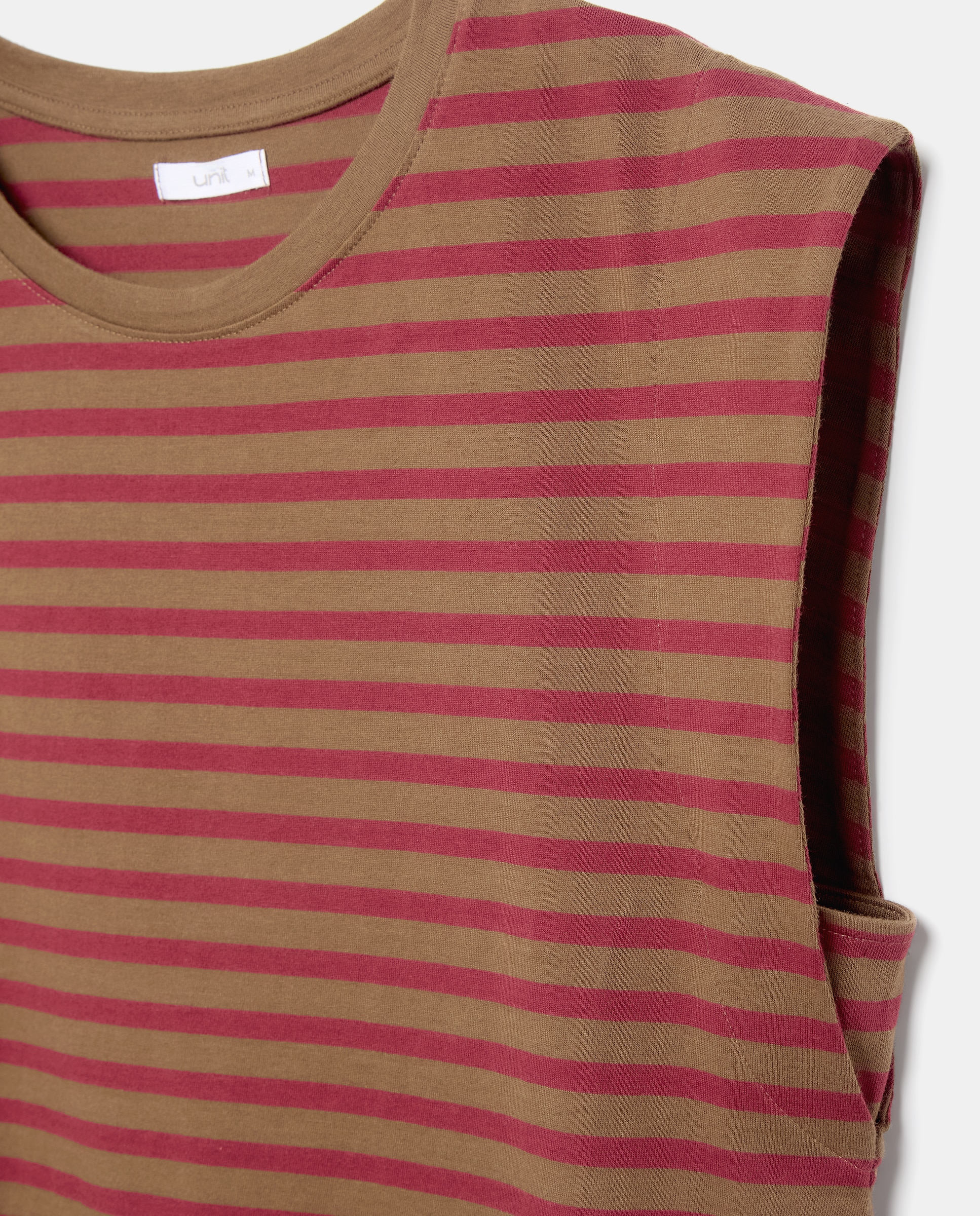Camiseta de mujer cuello caja rayas hombrera Marrón-5