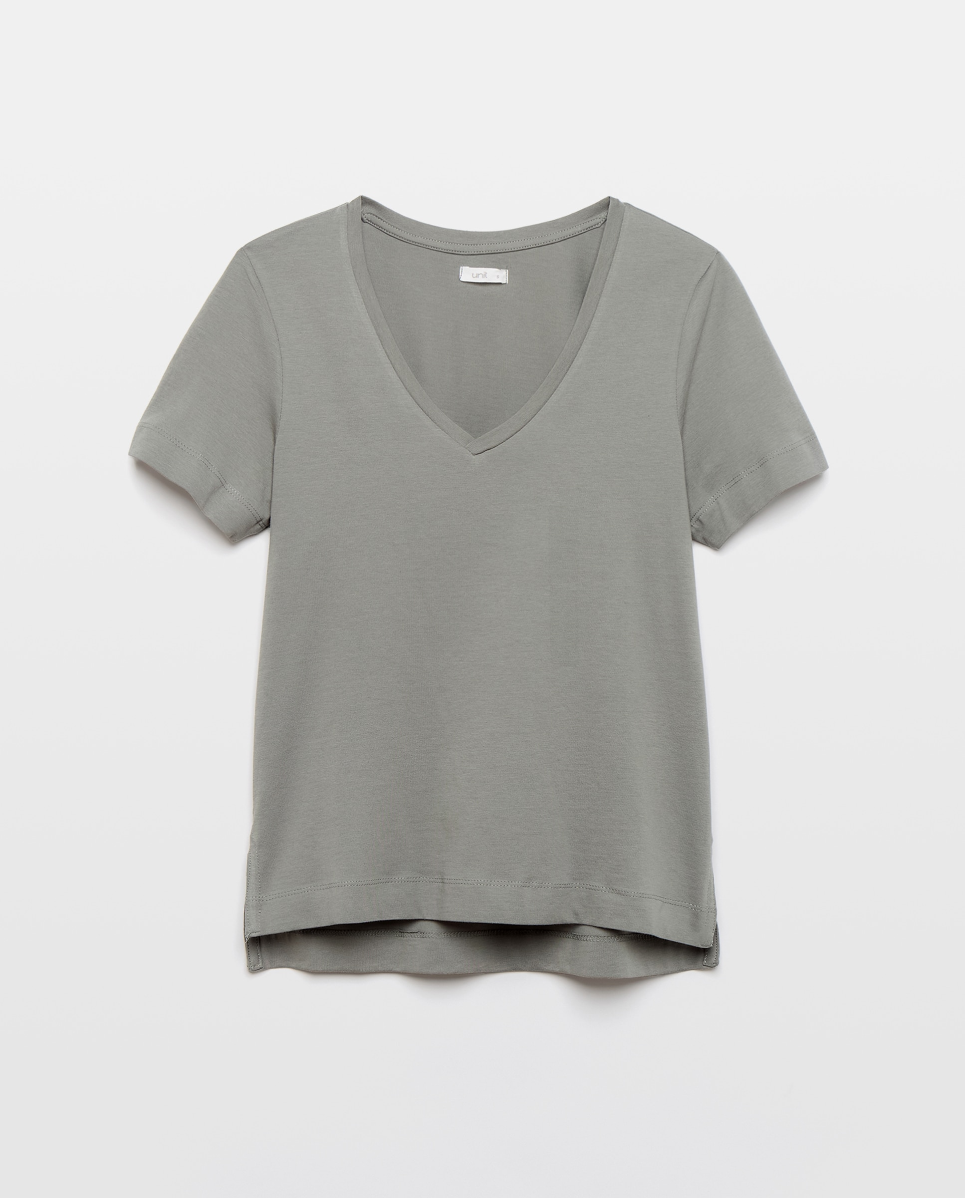 Camiseta básica de mujer cuello pico 560 Oliva-4