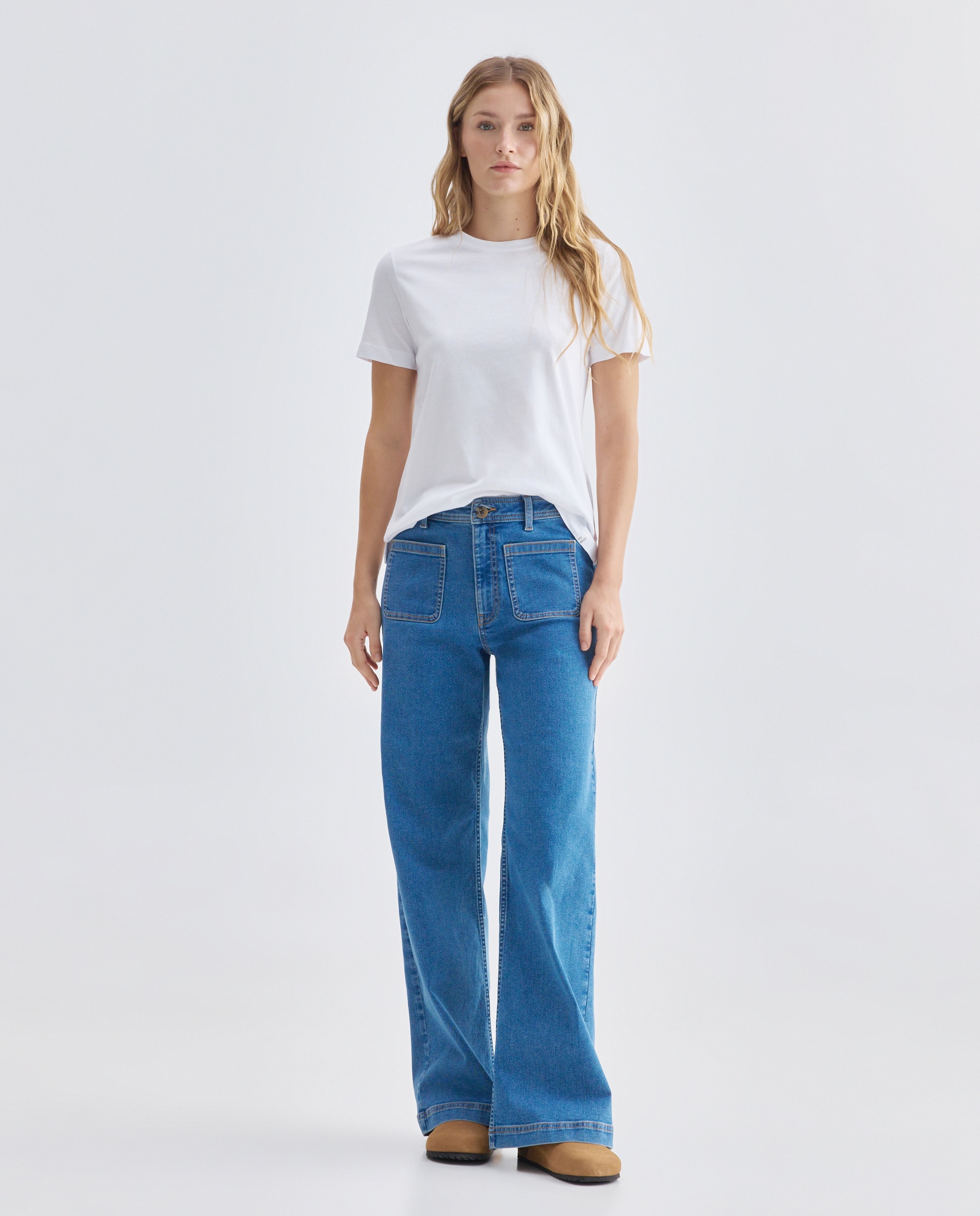 Camiseta básica de mujer cuello caja Blanco-2