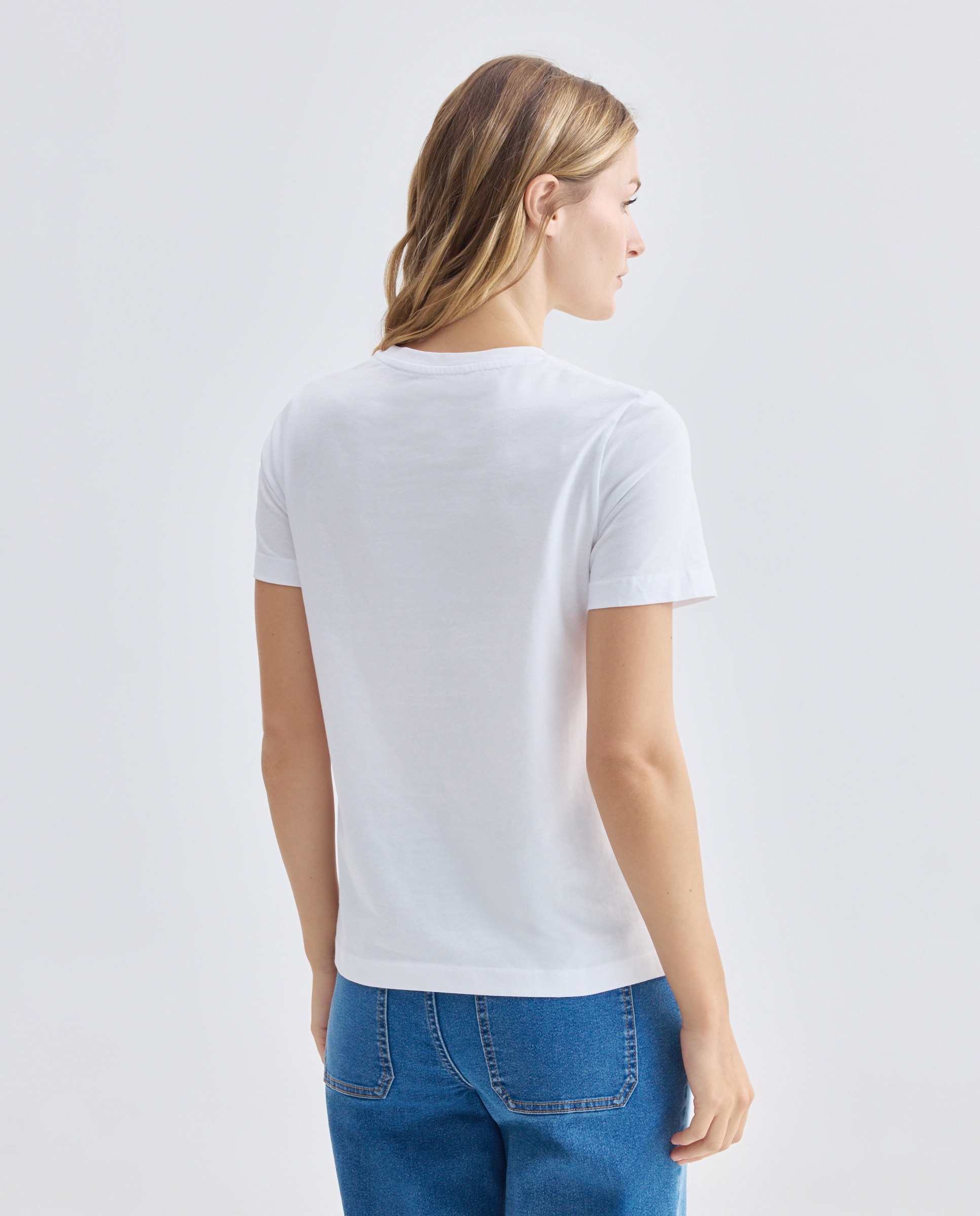 Camiseta básica de mujer cuello caja Blanco-3
