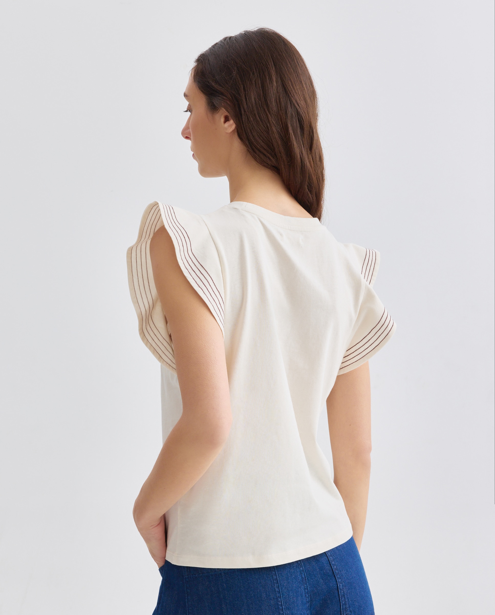 Camiseta de mujer cuello caja manga volantes 120 Crudo-3