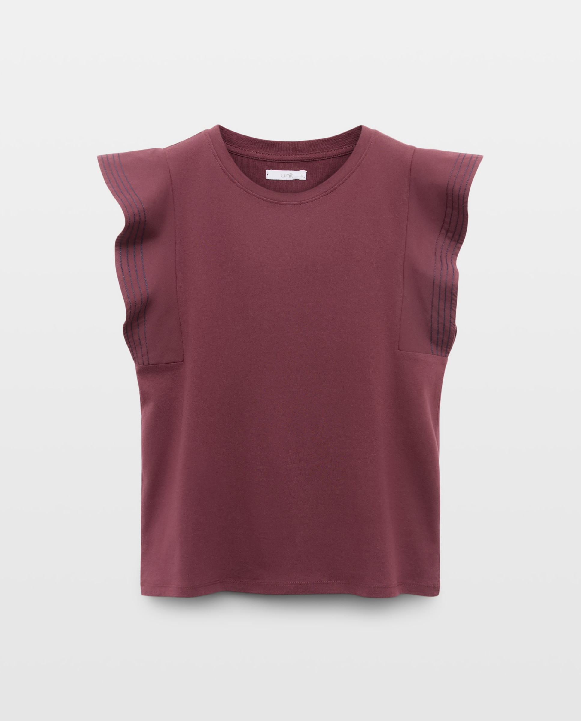 Camiseta de mujer cuello caja manga volantes 291 Berenjena-4