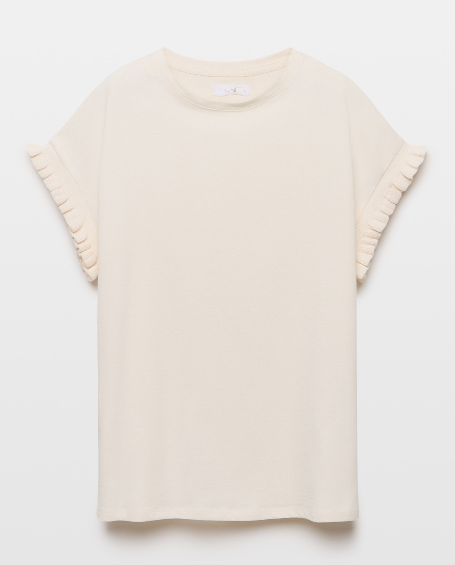 Camiseta de mujer cuello caja acabado manga volante 120 Crudo-4