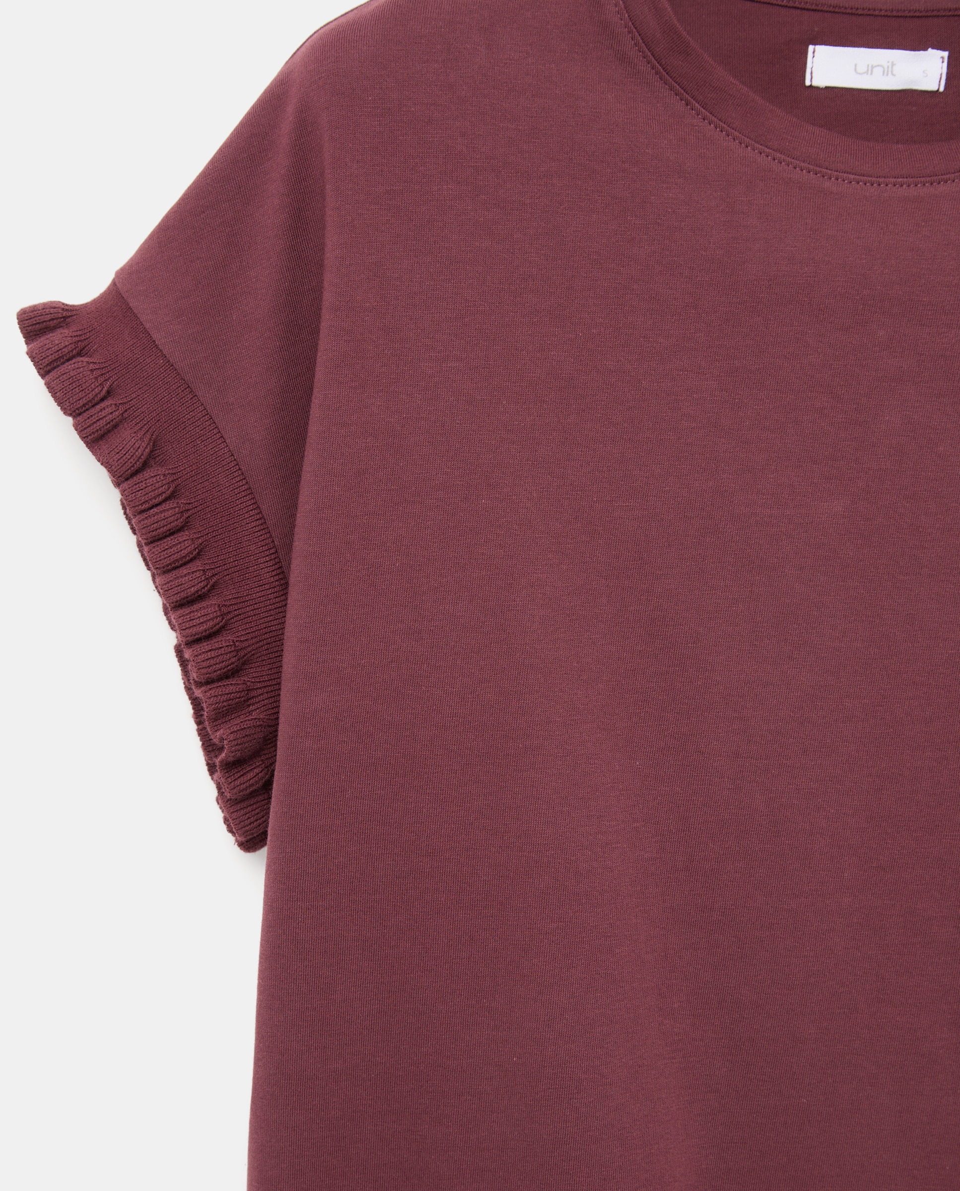 Camiseta de mujer cuello caja acabado manga volante 291 Berenjena-5