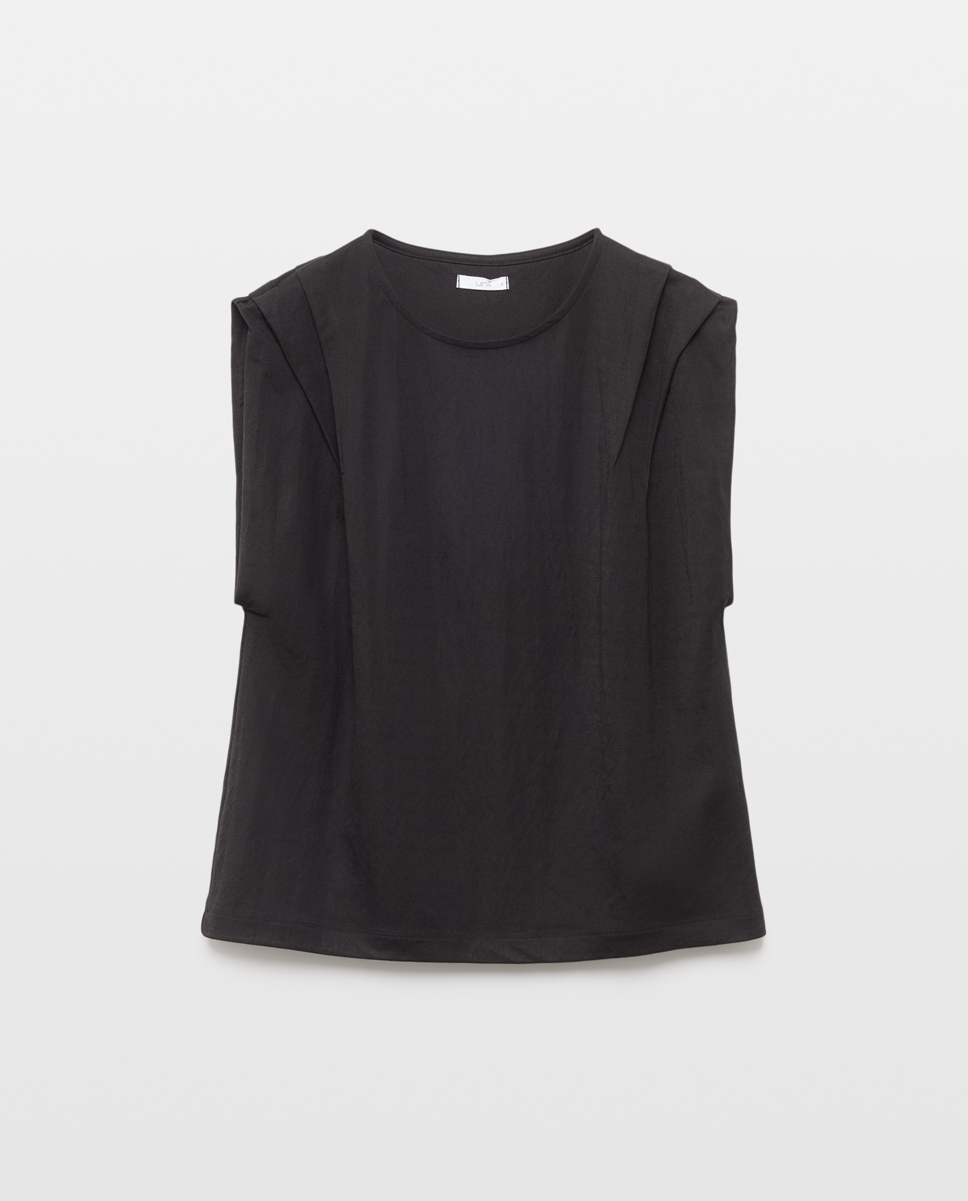 Camiseta de mujer cuello caja frunces en hombros Negro-4