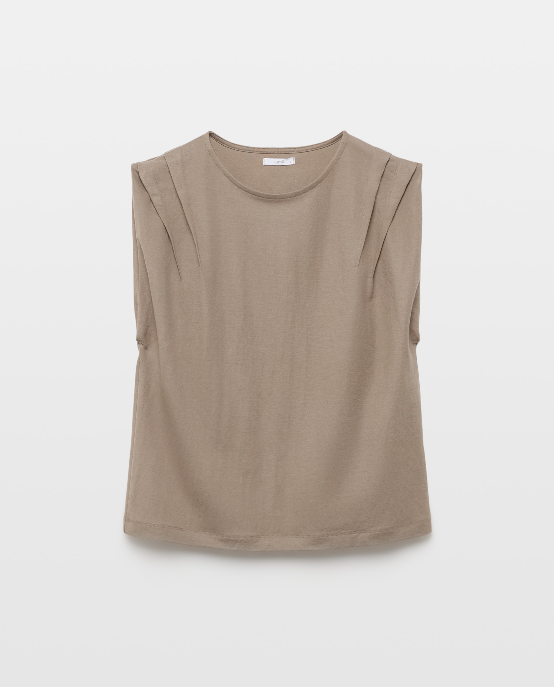 Camiseta de mujer cuello caja frunces en hombros Verde-4