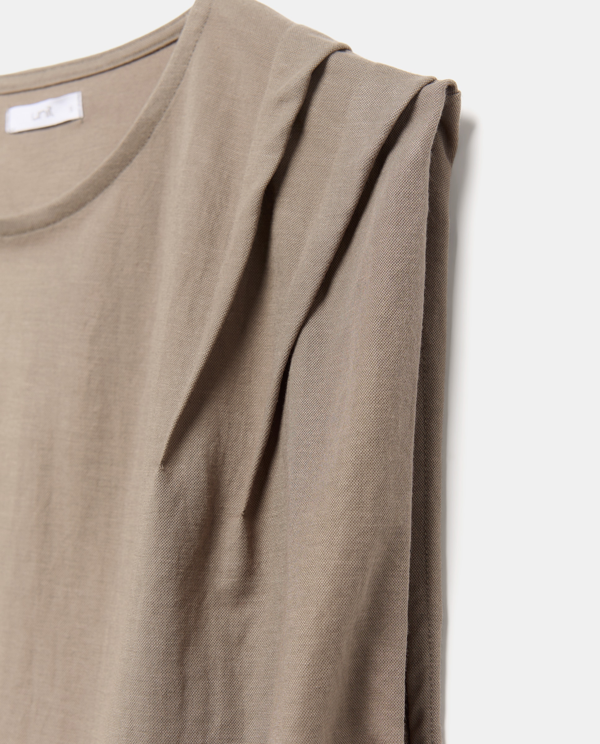 Camiseta de mujer cuello caja frunces en hombros Verde-5