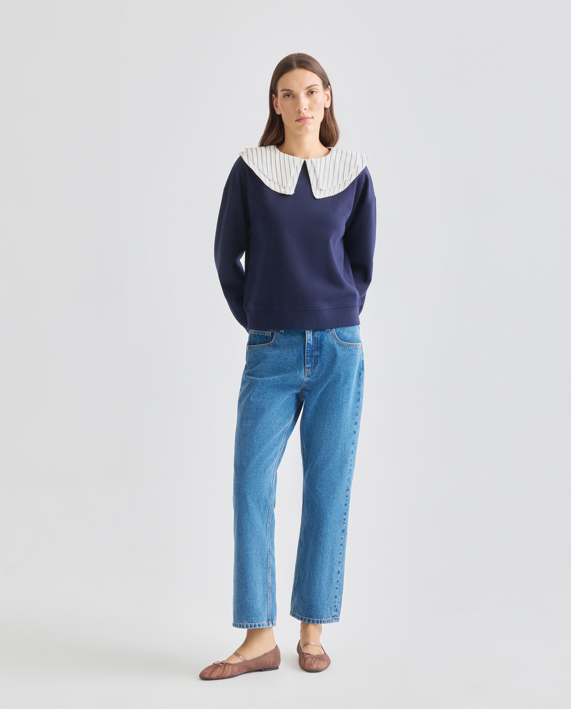 Sudadera de mujer con cuellos Azul marino-2