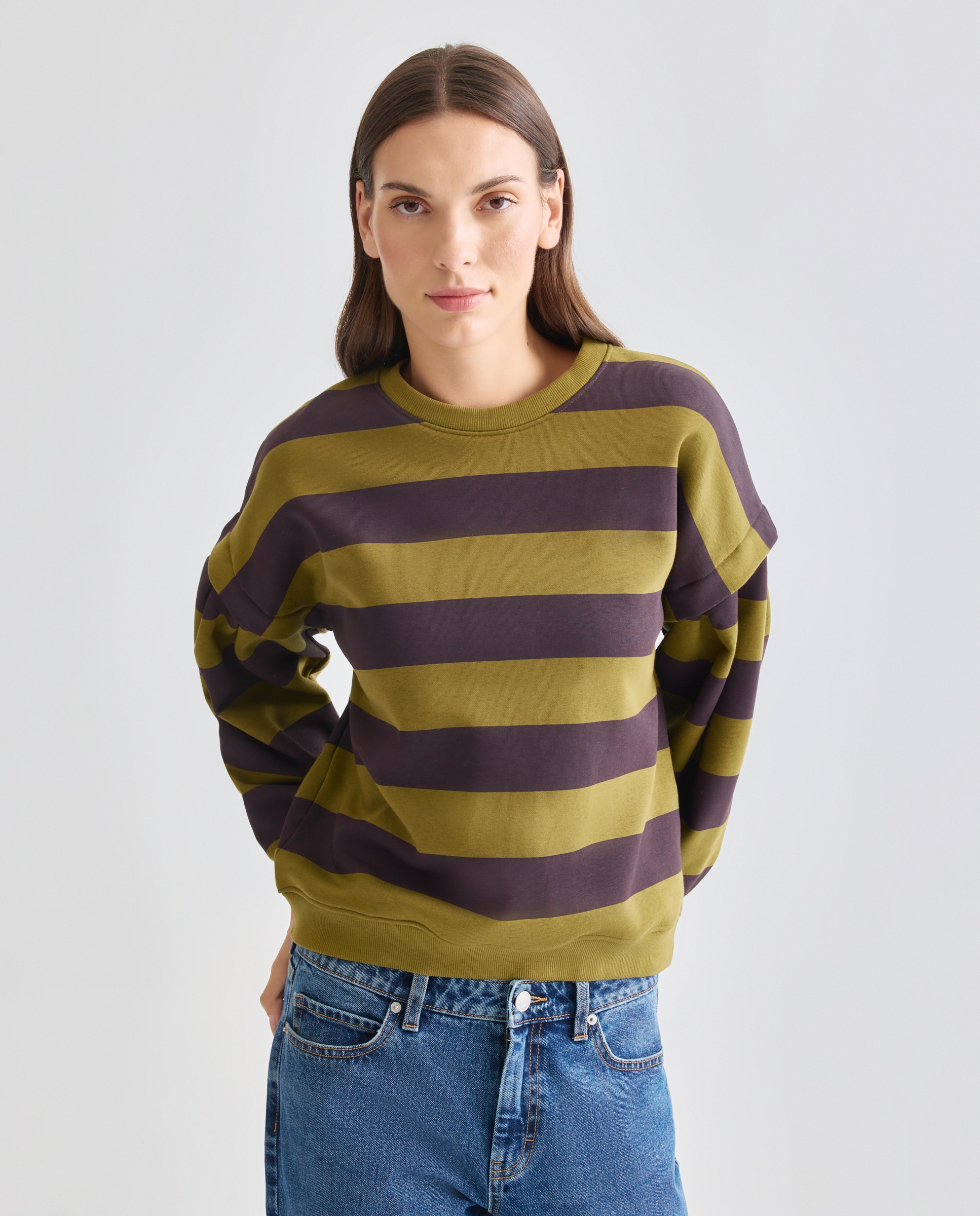 Imagen 0 de Sudadera de mujer de rayas con manga globo