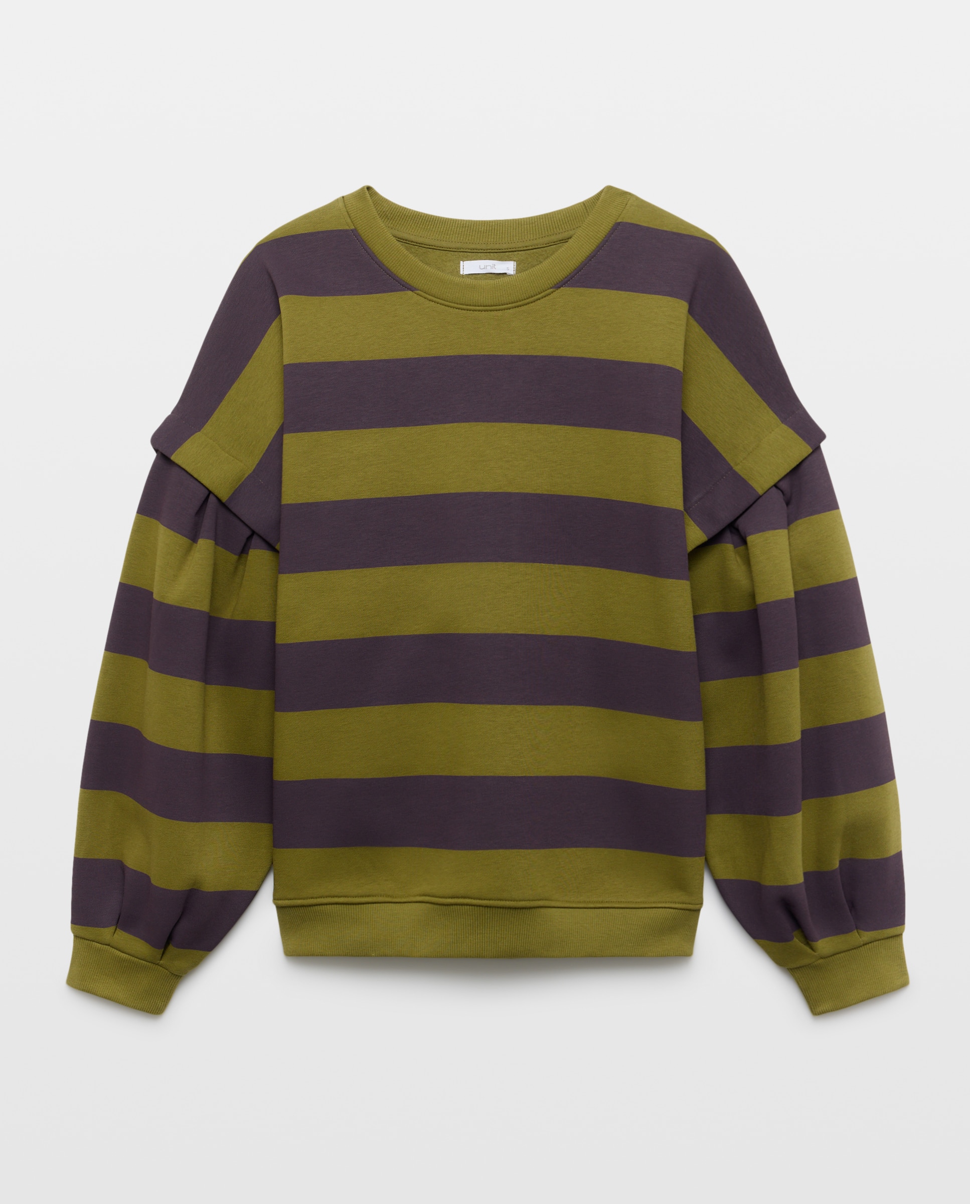Sudadera de mujer de rayas con manga globo Verde-4