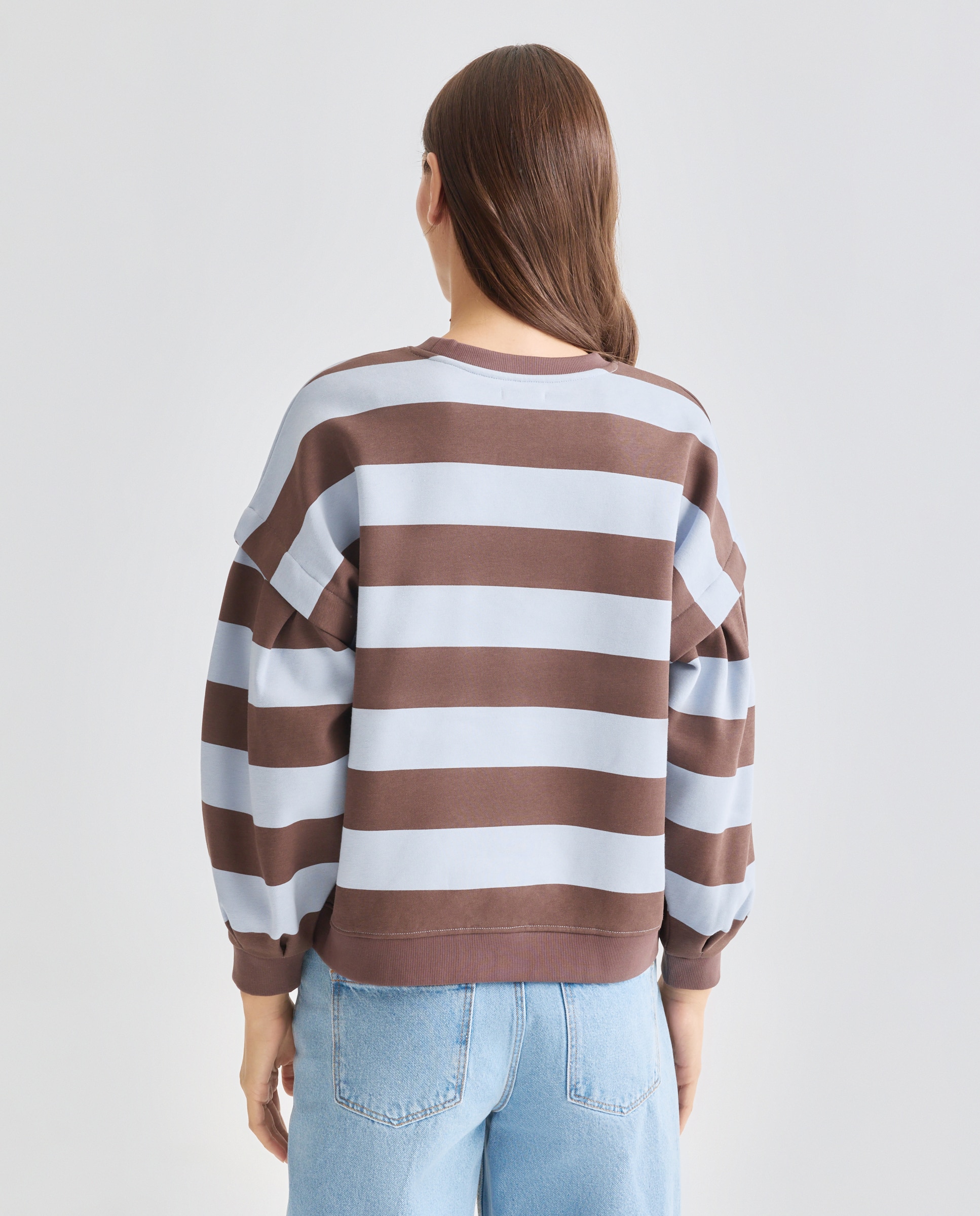Sudadera de mujer de rayas con manga globo Azul-3
