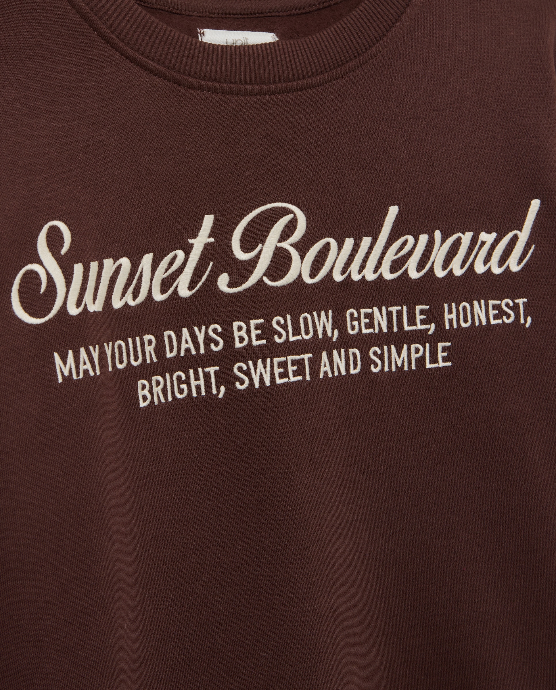 Sudadera de mujer cuello caja y texto bordado Marrón-5