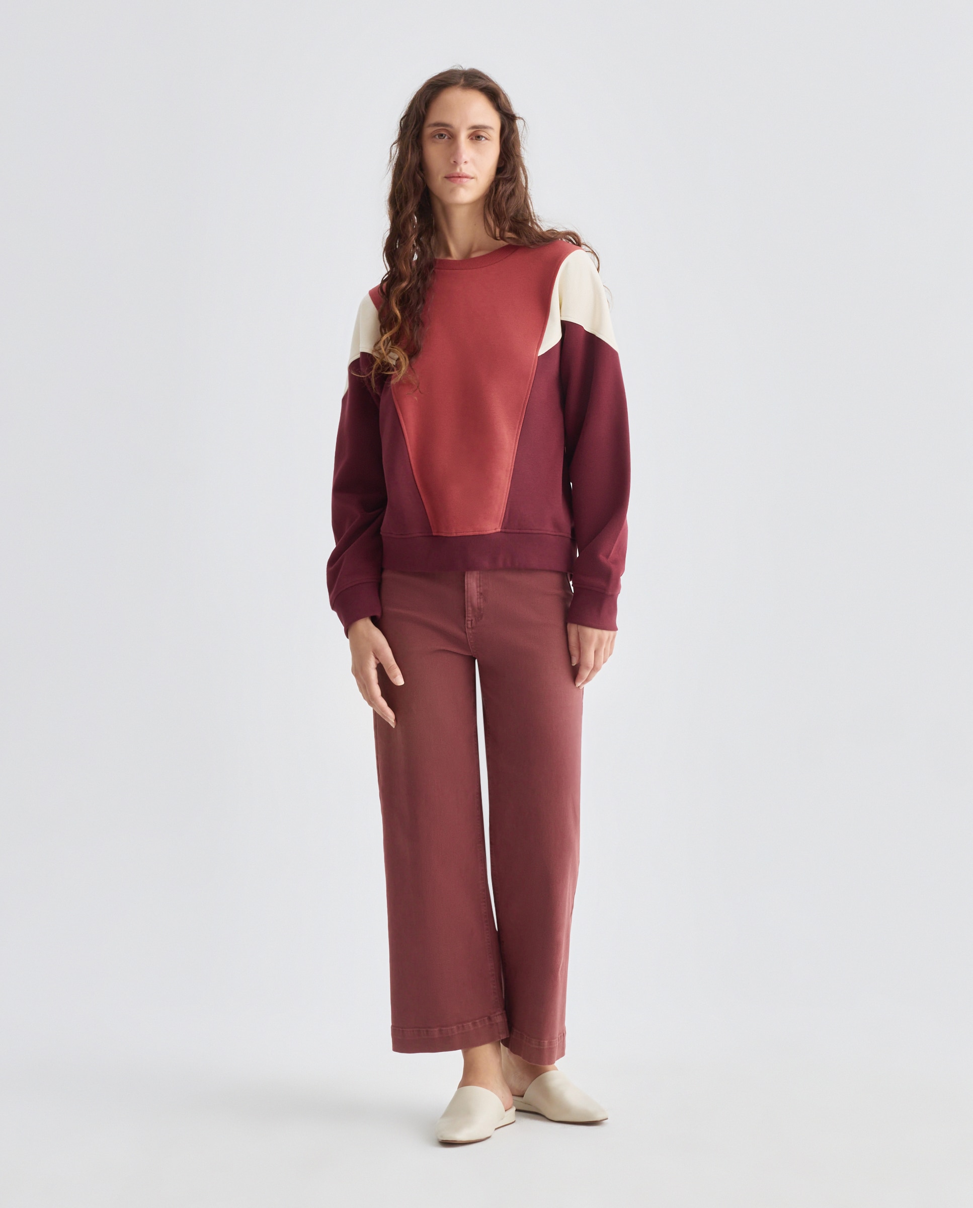 Sudadera de mujer cuello caja color block 291 Berenjena-2