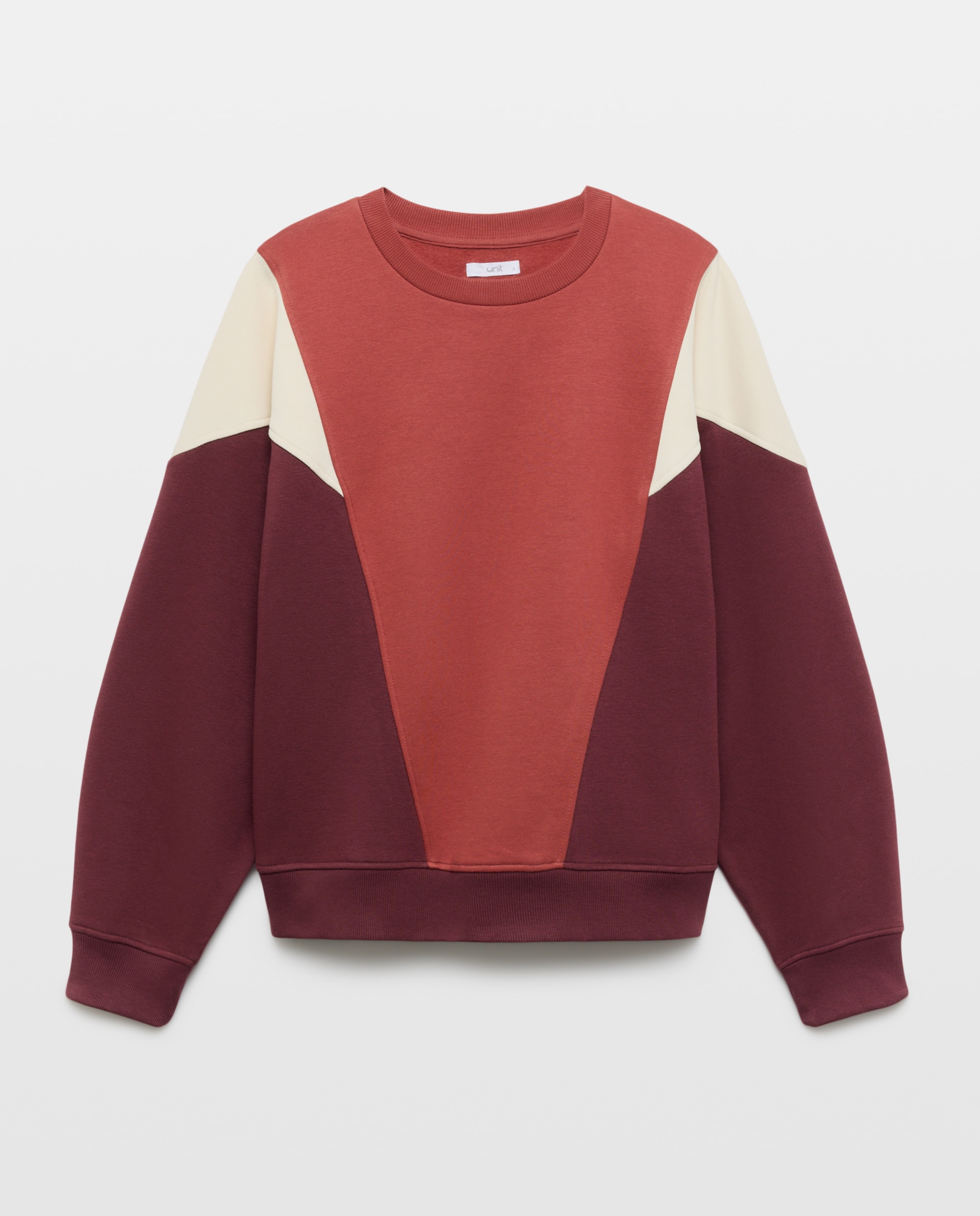 Sudadera de mujer cuello caja color block 291 Berenjena-4