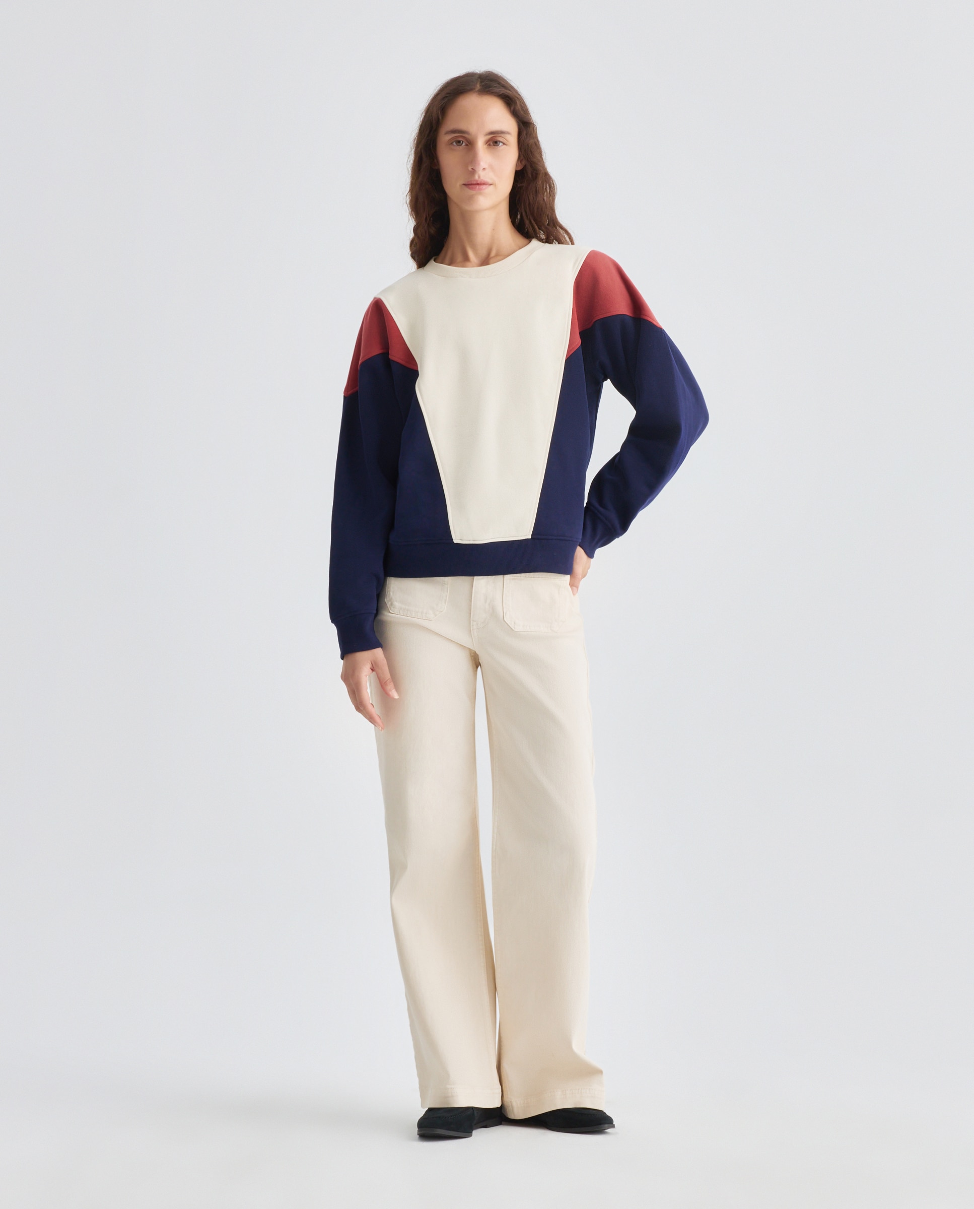 Imagen 0 de Sudadera de mujer cuello caja color block