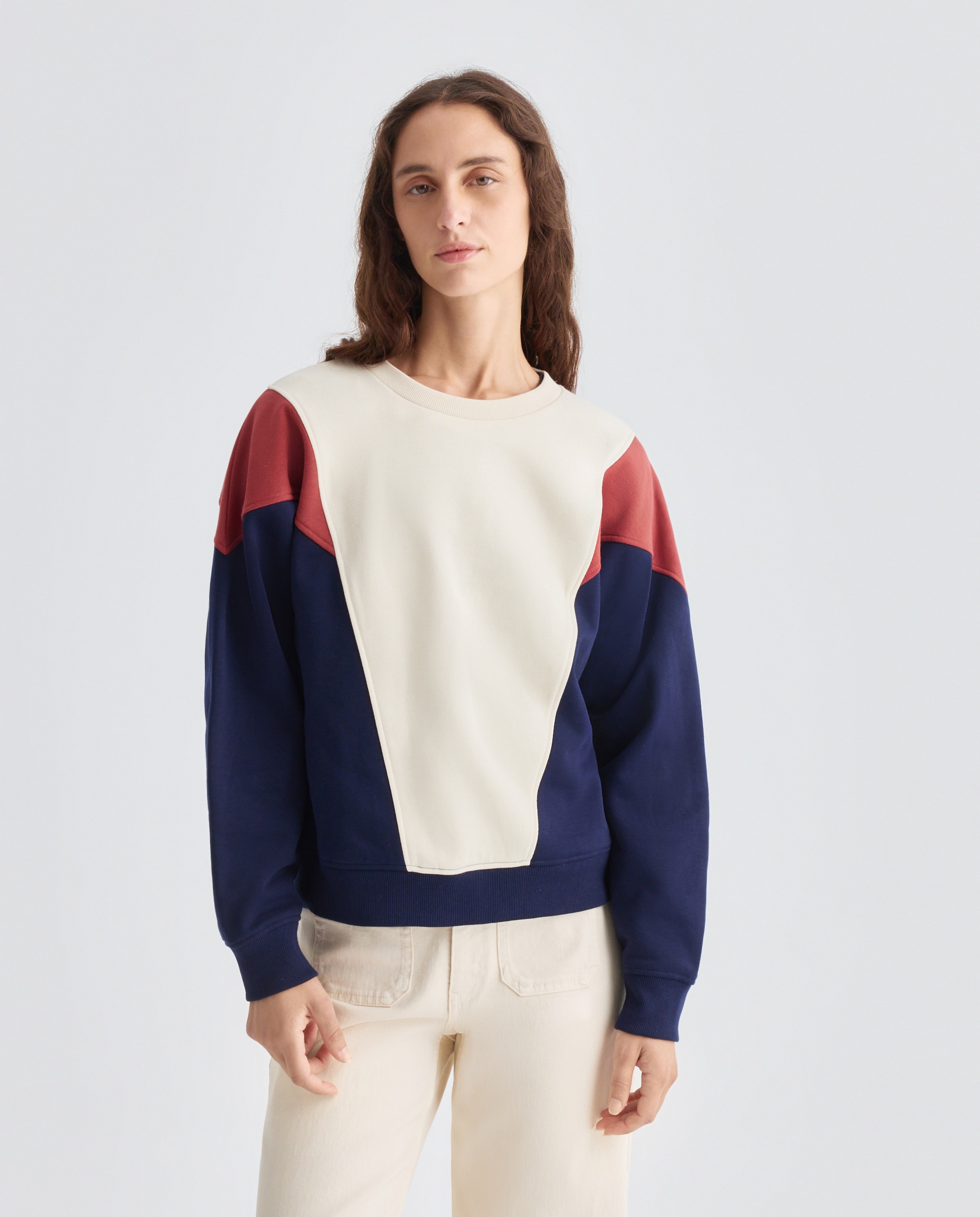 Sudadera de mujer cuello caja color block Azul marino-2