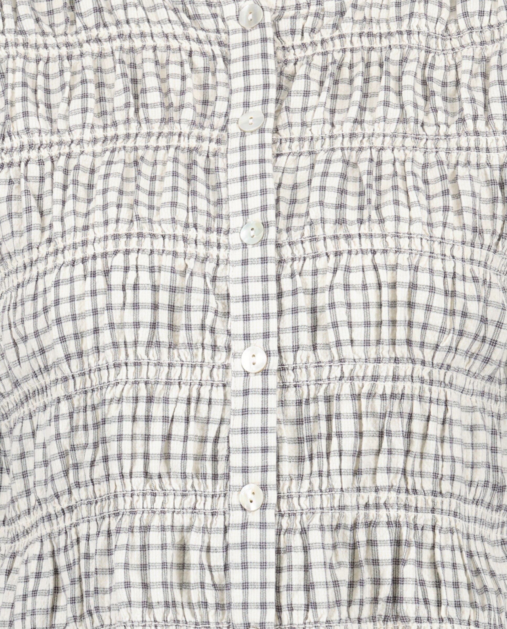 Blusa de mujer fruncida con hombreras de cuadros vichy Negro-5