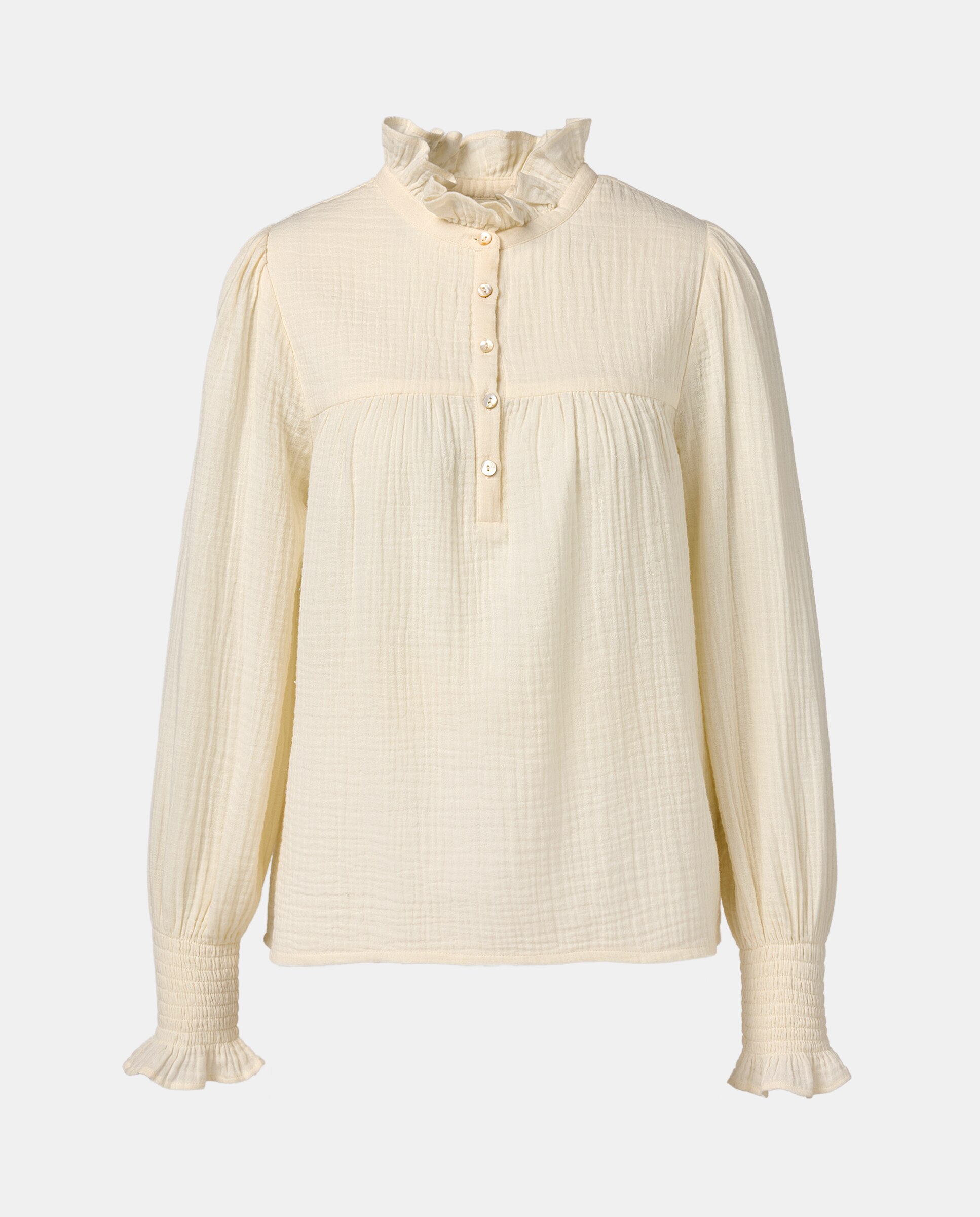 Blusa de mujer de algodón canesú Blanco-5
