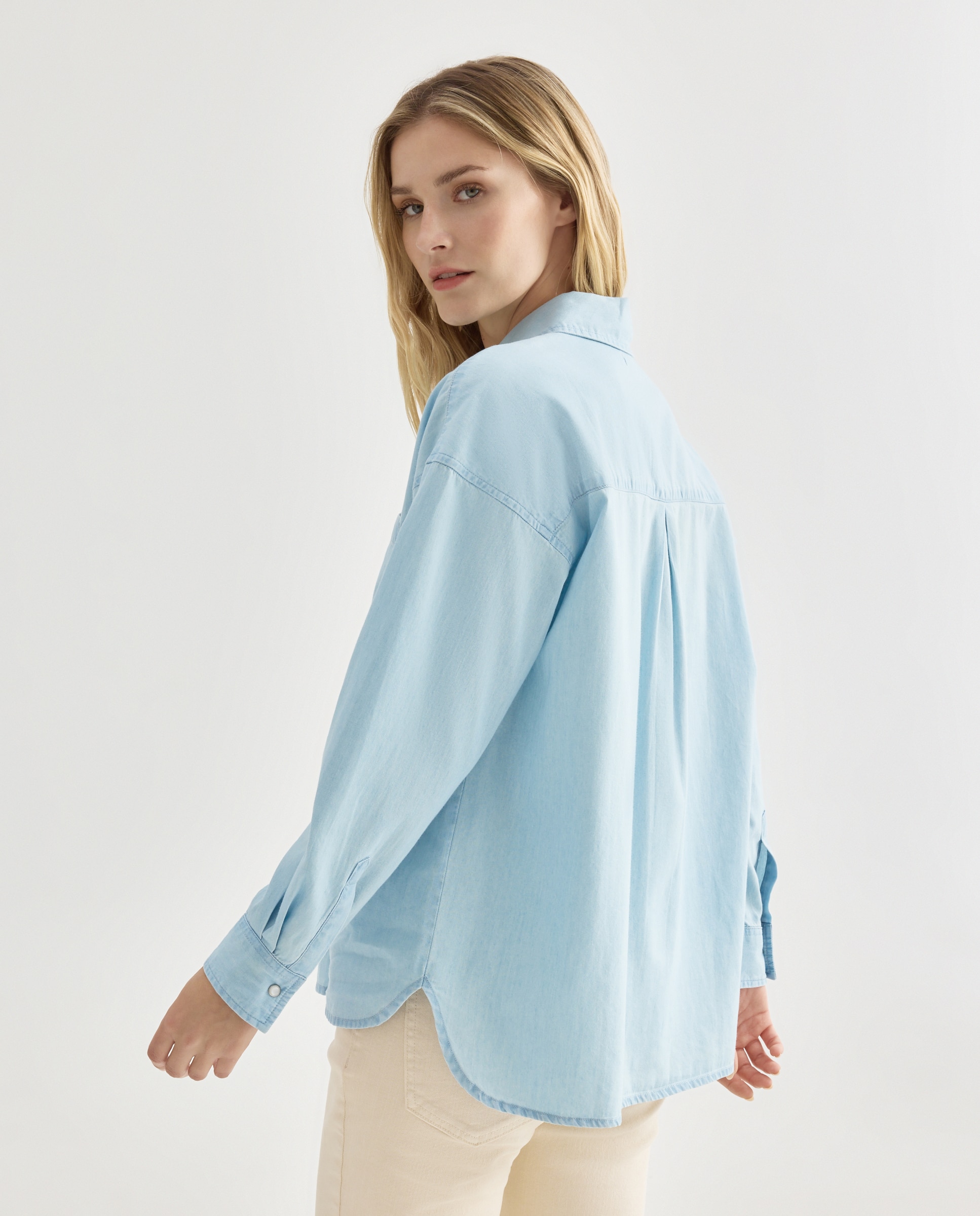 Camisa de mujer light denim Azul pálido-3