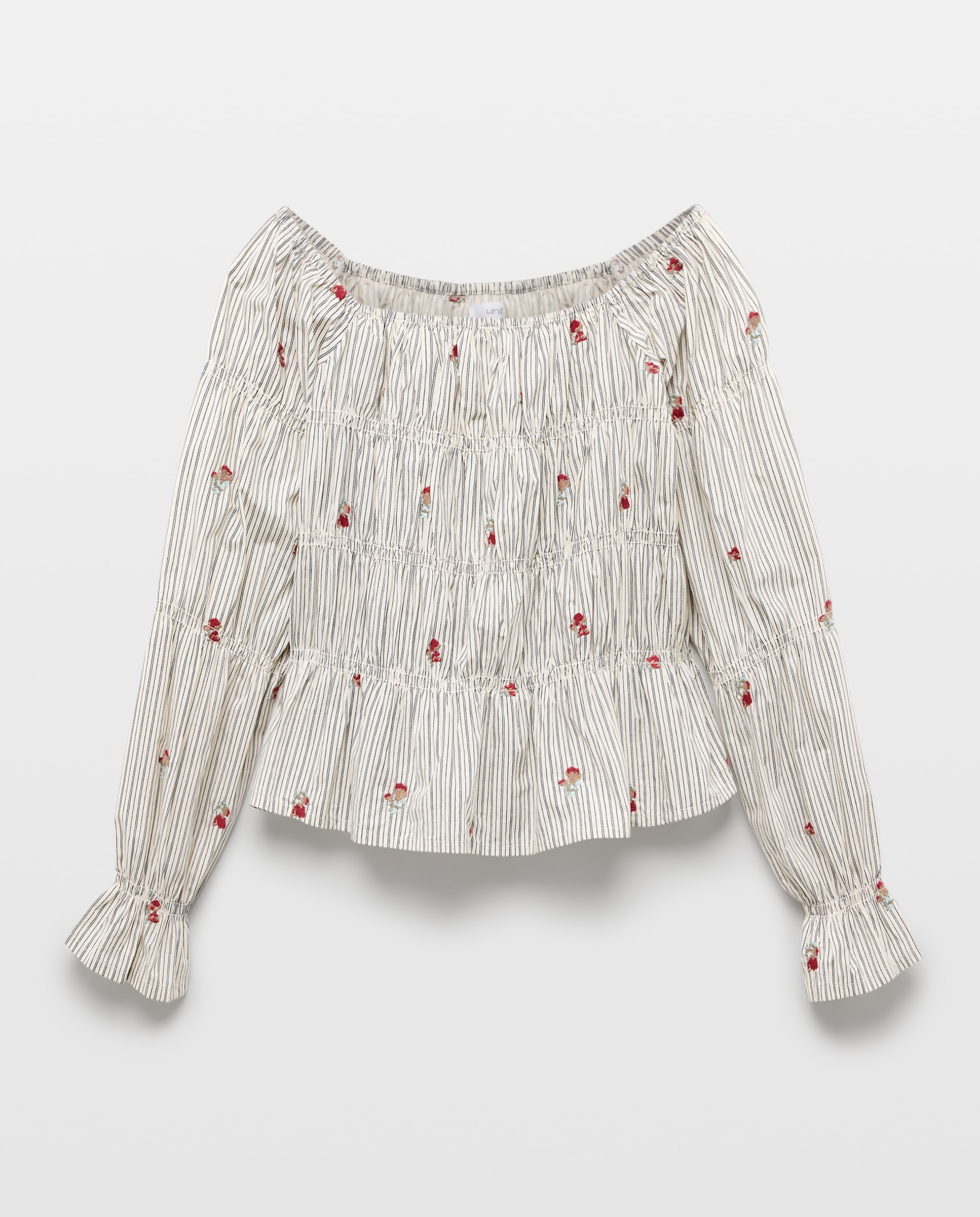 Blusa de mujer de flores bordada Rojo-4