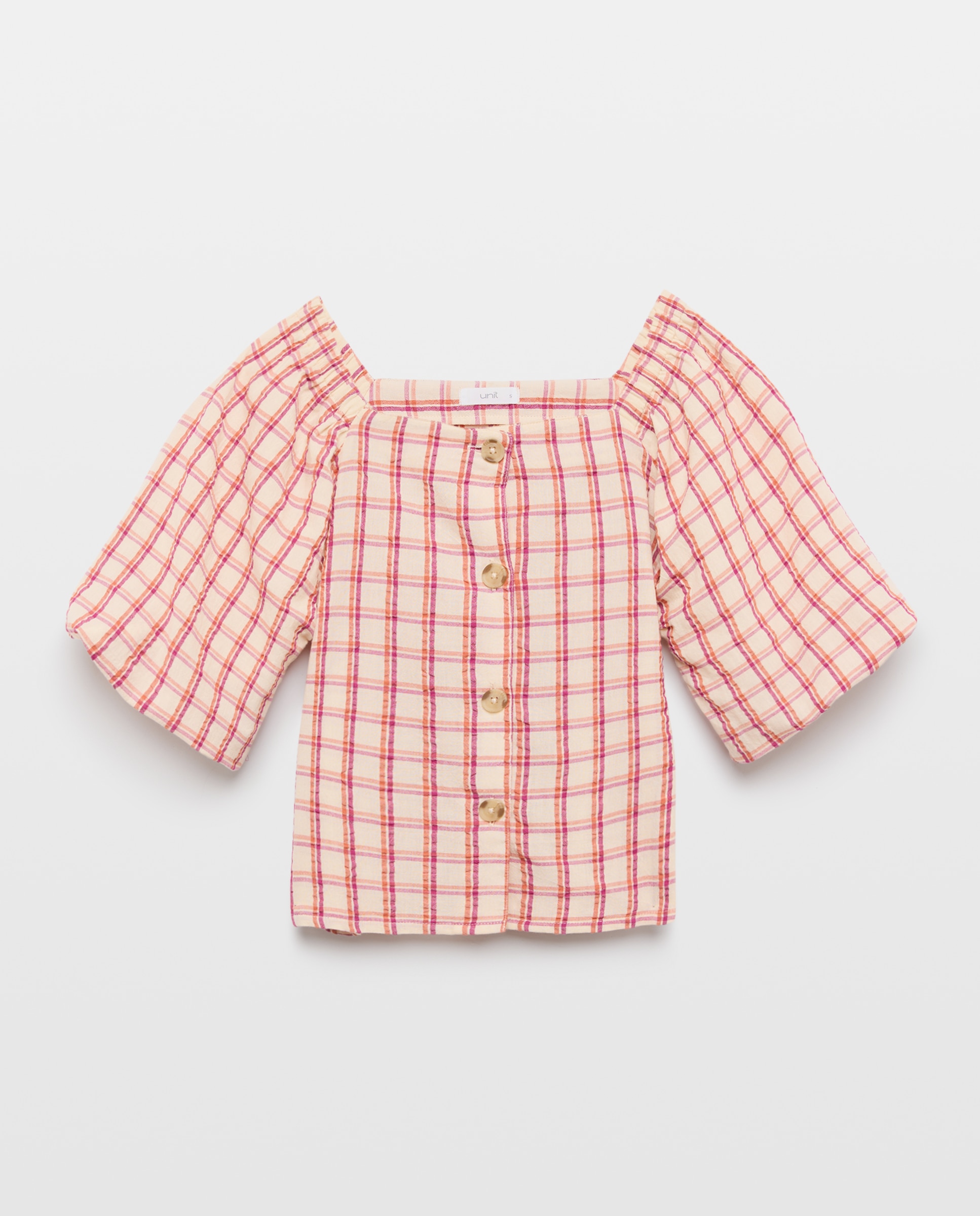 Blusa de mujer con escote cuadrado de cuadros total look Morado-4