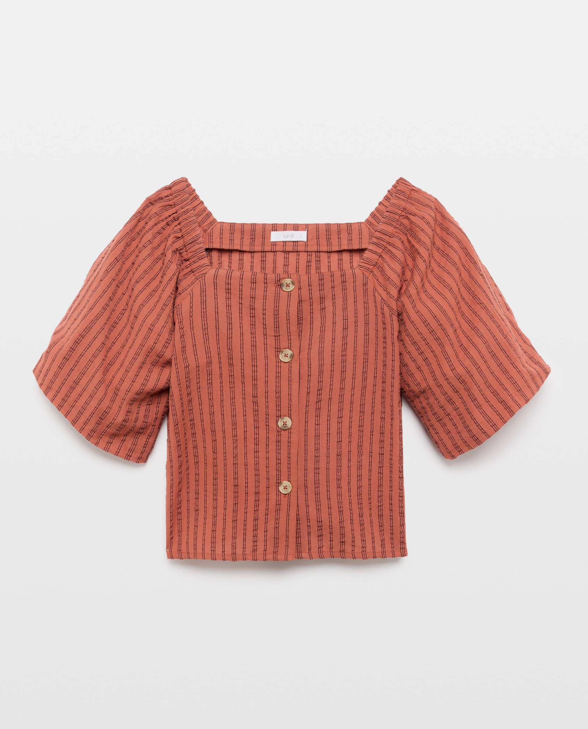 Blusa de mujer con escote cuadrado de rayas total look Rojo-4