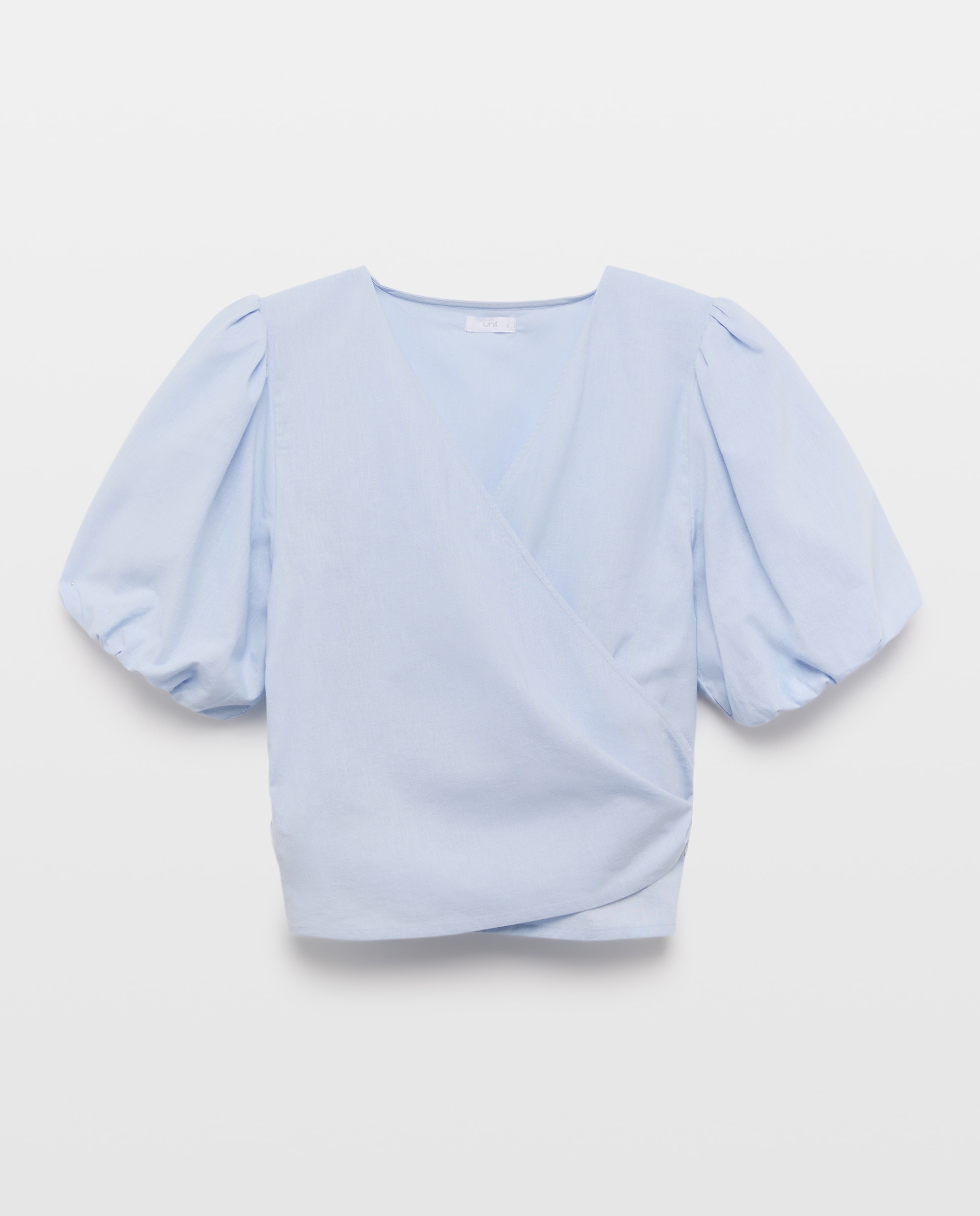 Blusa de mujer cruzada con manga abullonada 400 Azul-4