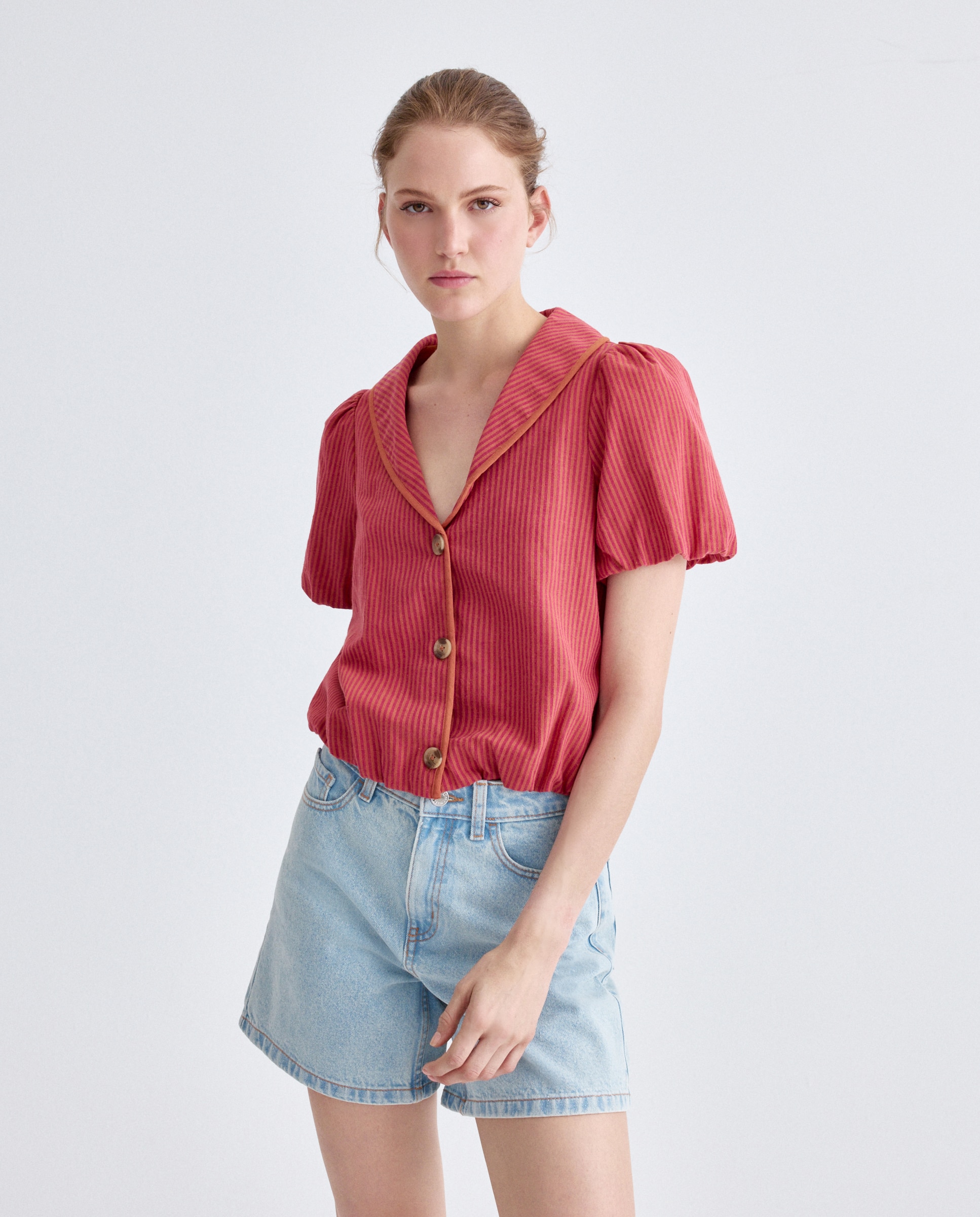 Blusa de mujer de rayas total look Rosa-2