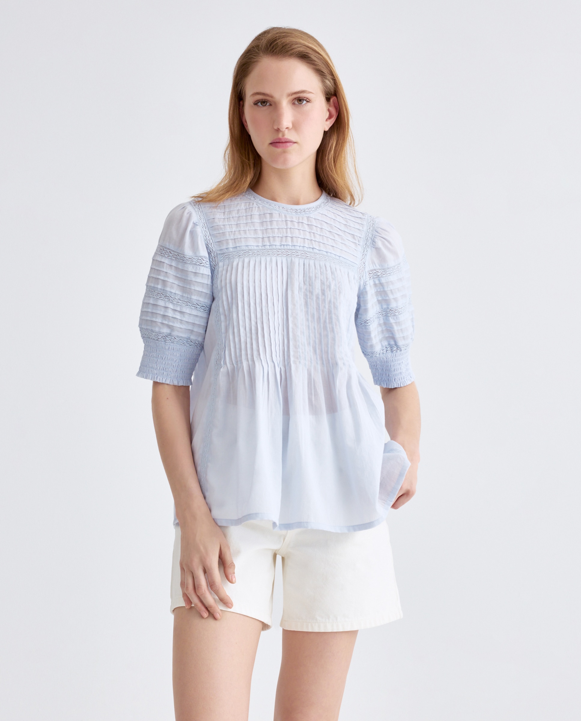 Blusa de mujer romántica Azul claro-1