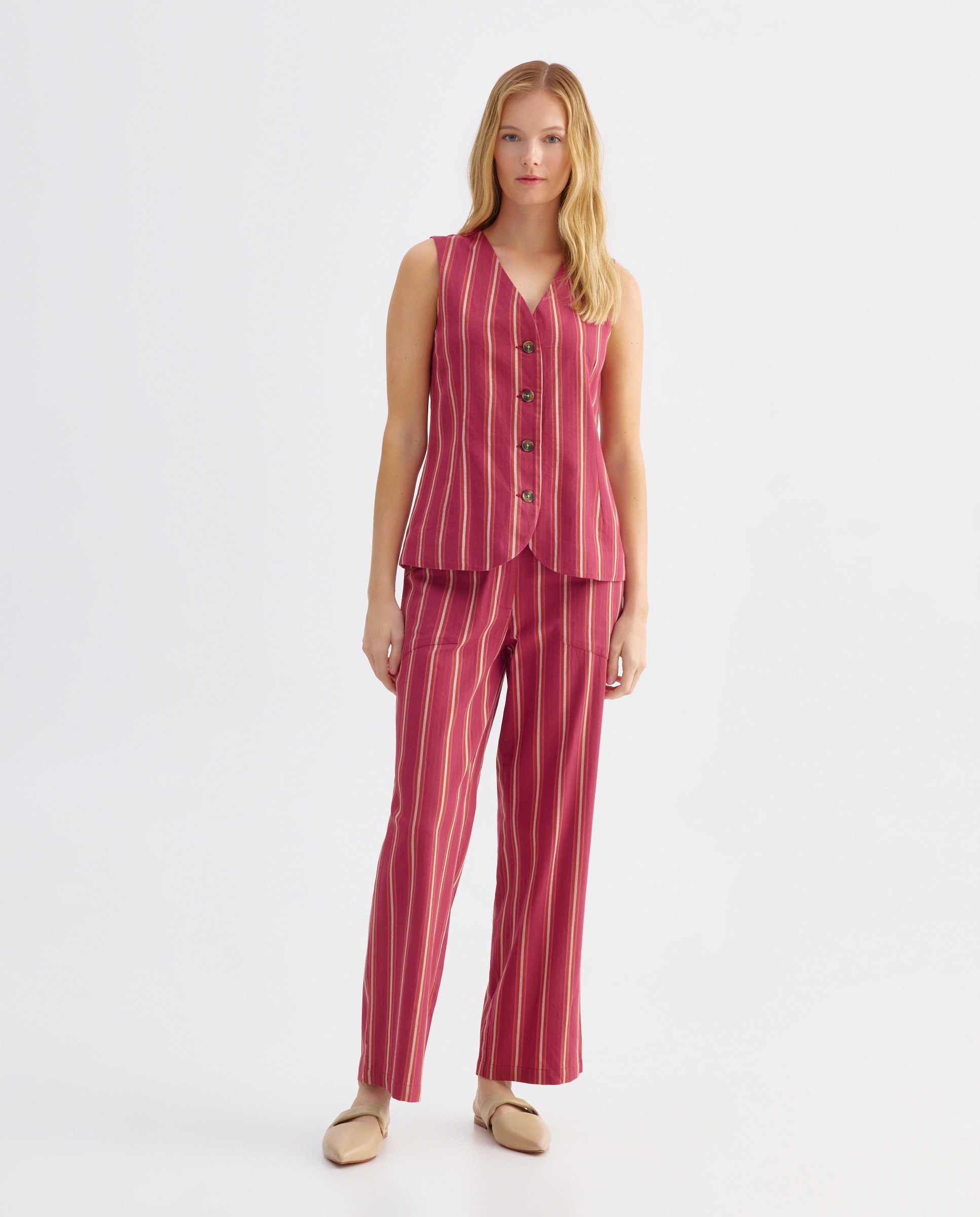 Chaleco de mujer de rayas total look Rosa-2
