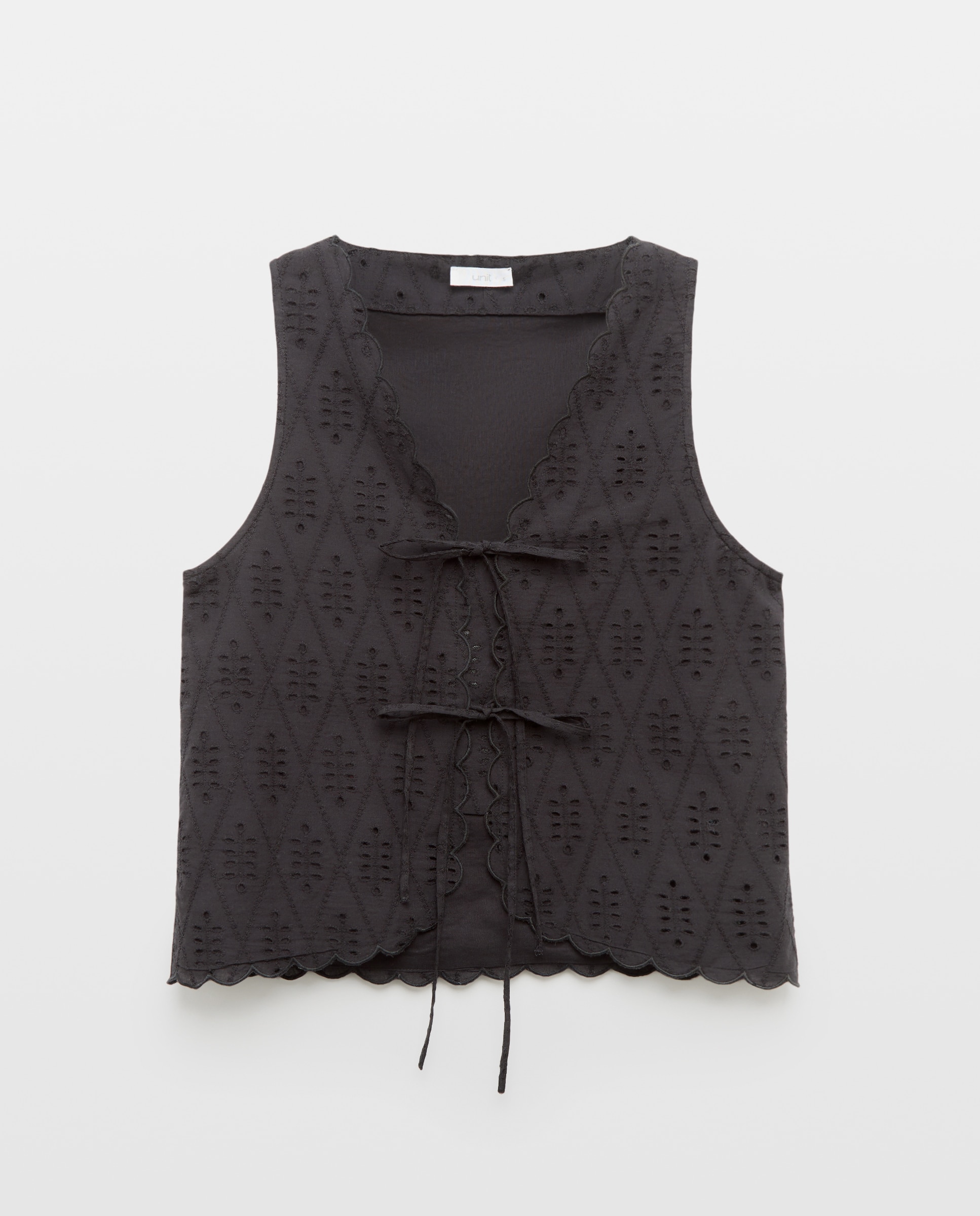 Blusa de mujer bordada con lazadas total look Negro-4