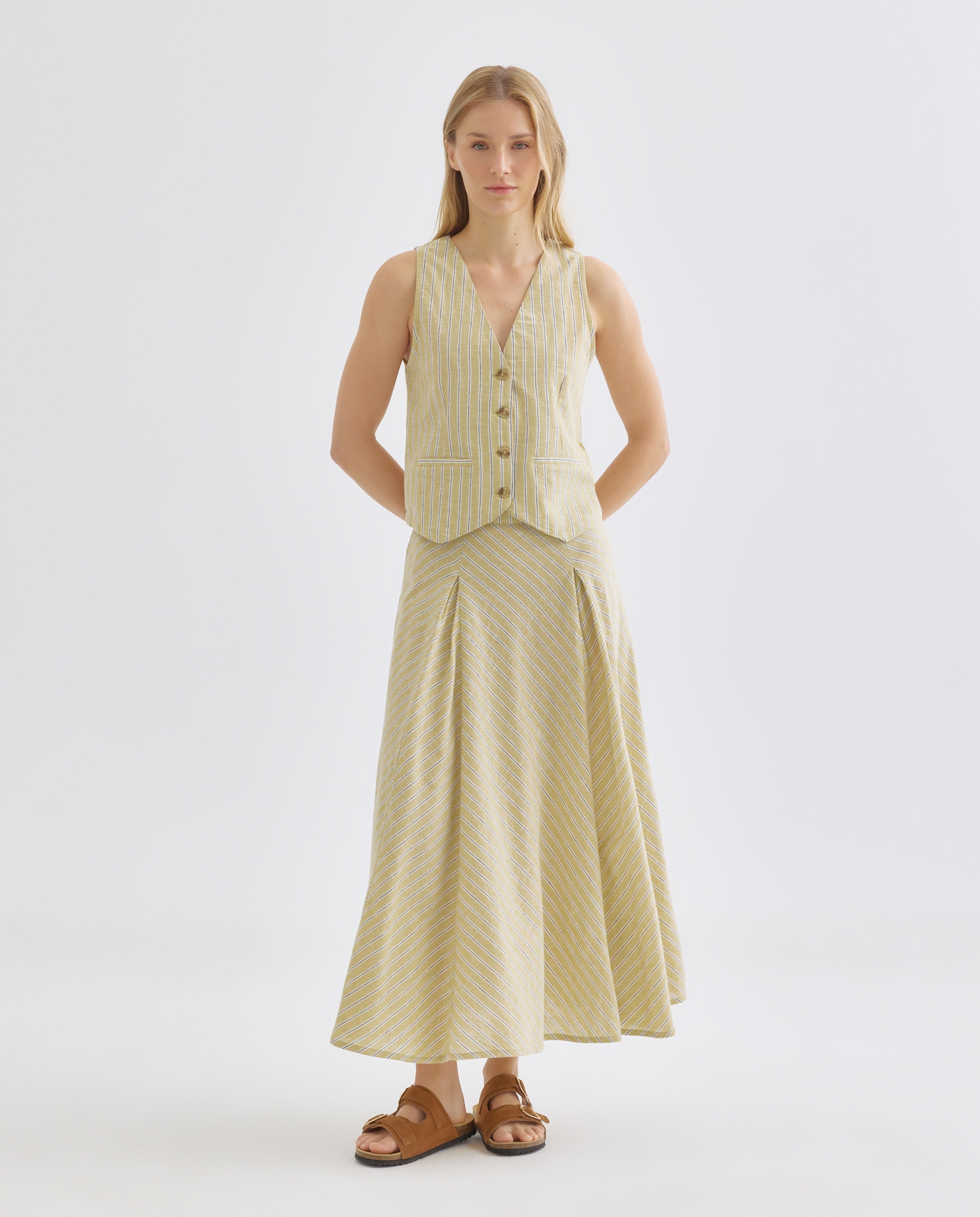 Chaleco de mujer de rayas total look Verde-2