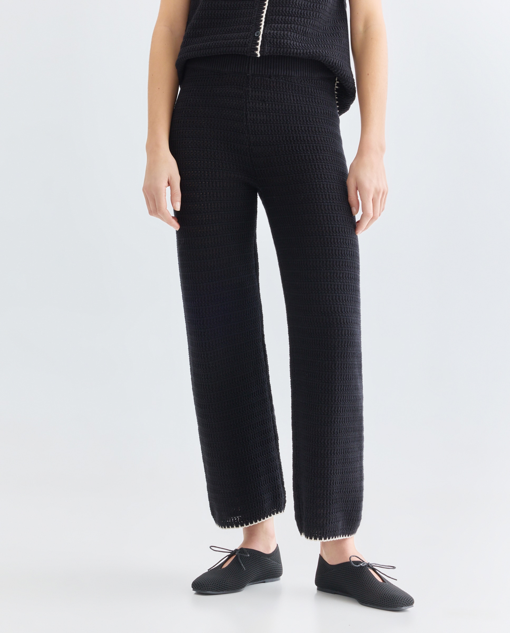 Pantalón de mujer de algodón con contrastes Negro-2