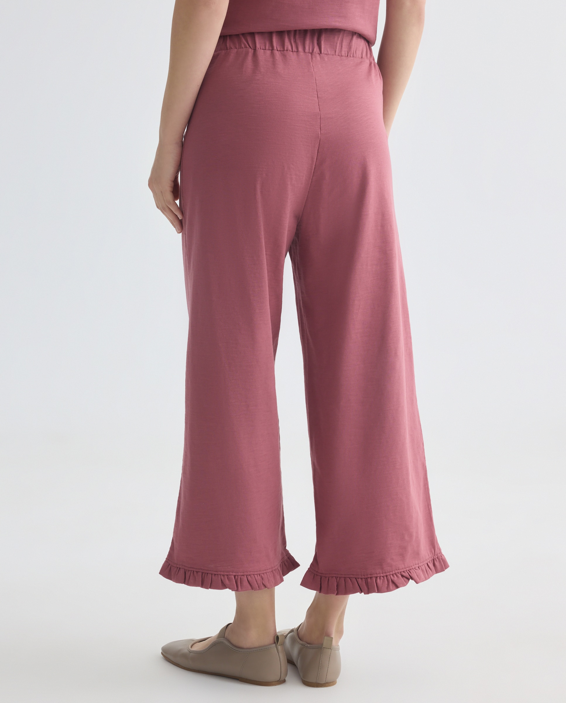 Pantalón ancho mujer con volantes en el bajo 230 Rosa oscuro-3