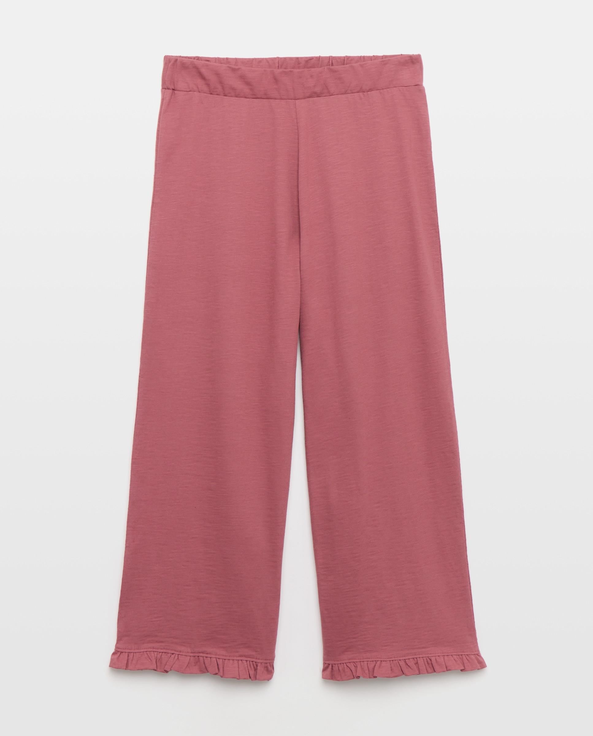 Pantalón ancho mujer con volantes en el bajo 230 Rosa oscuro-4