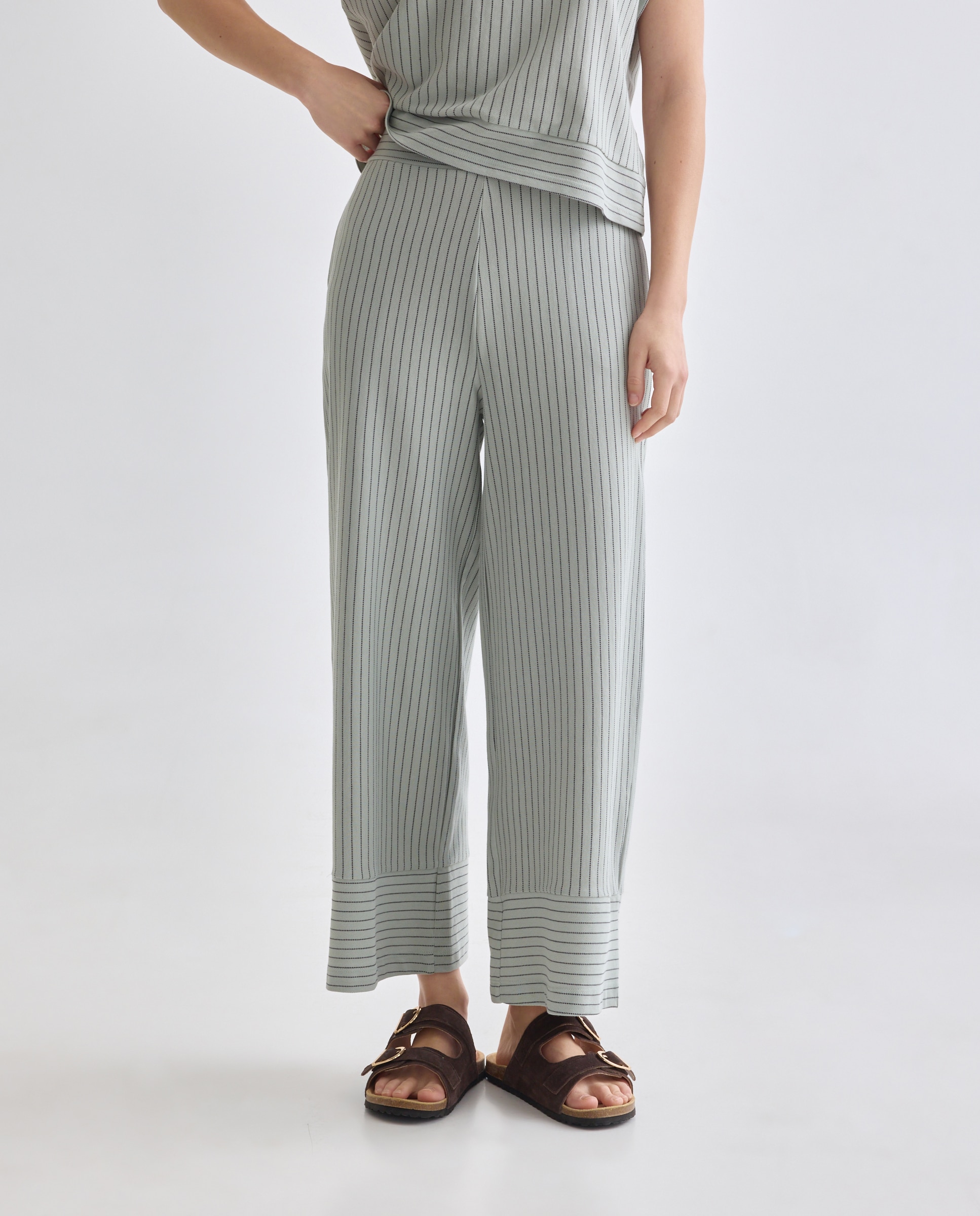 Pantalon de mujer ancho de rayas Verde-2