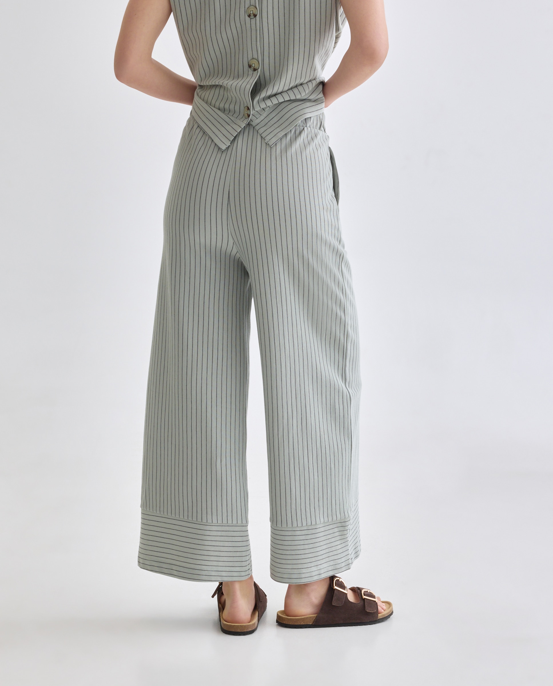 Pantalon de mujer ancho de rayas Verde-3