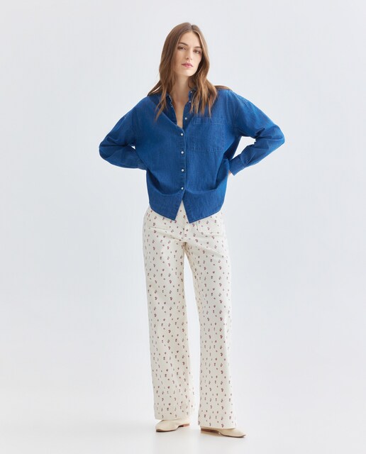 Imagen 0 de Pantalón de mujer wide-leg de flores con bolsillos