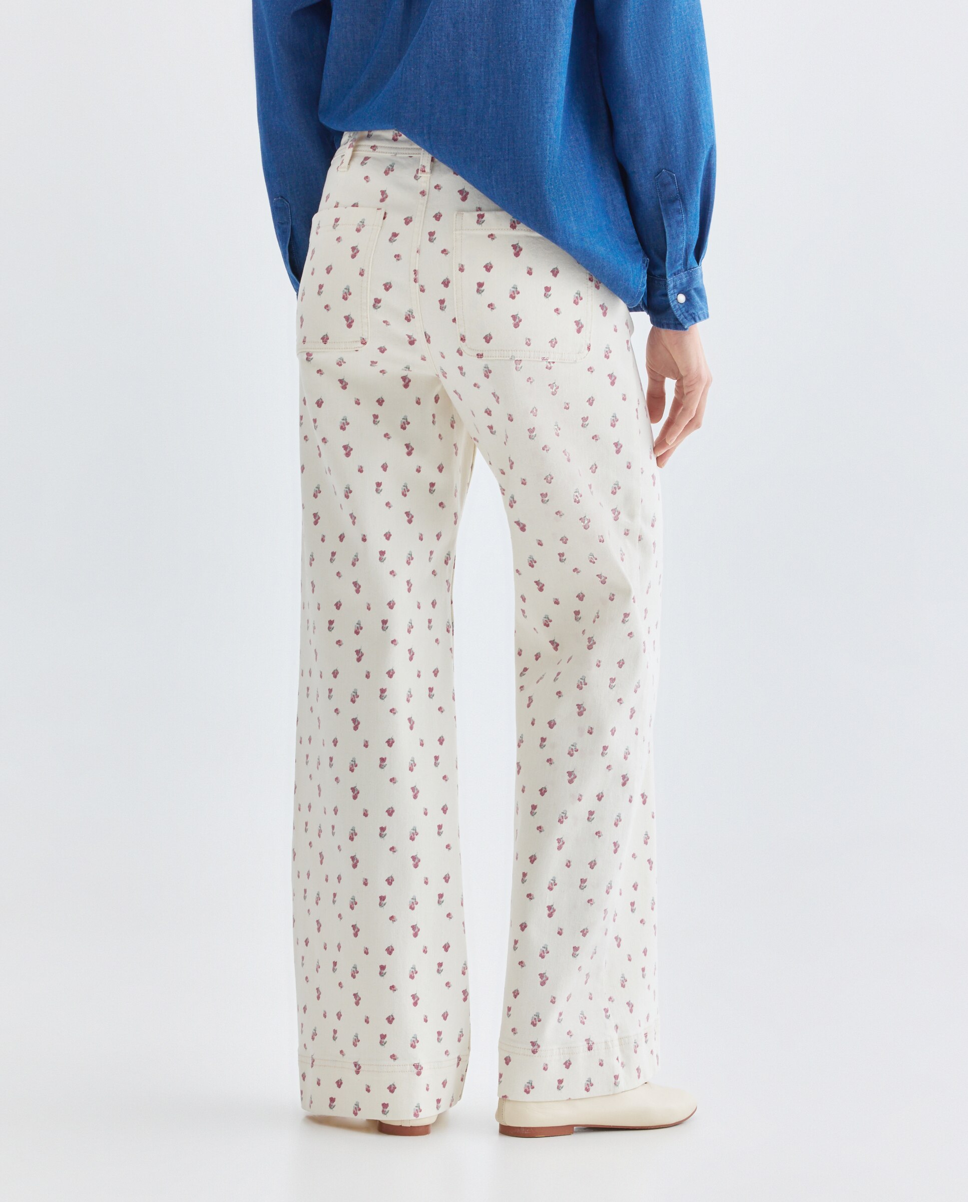 Pantalón de mujer wide-leg de flores con bolsillos Multicolor-3
