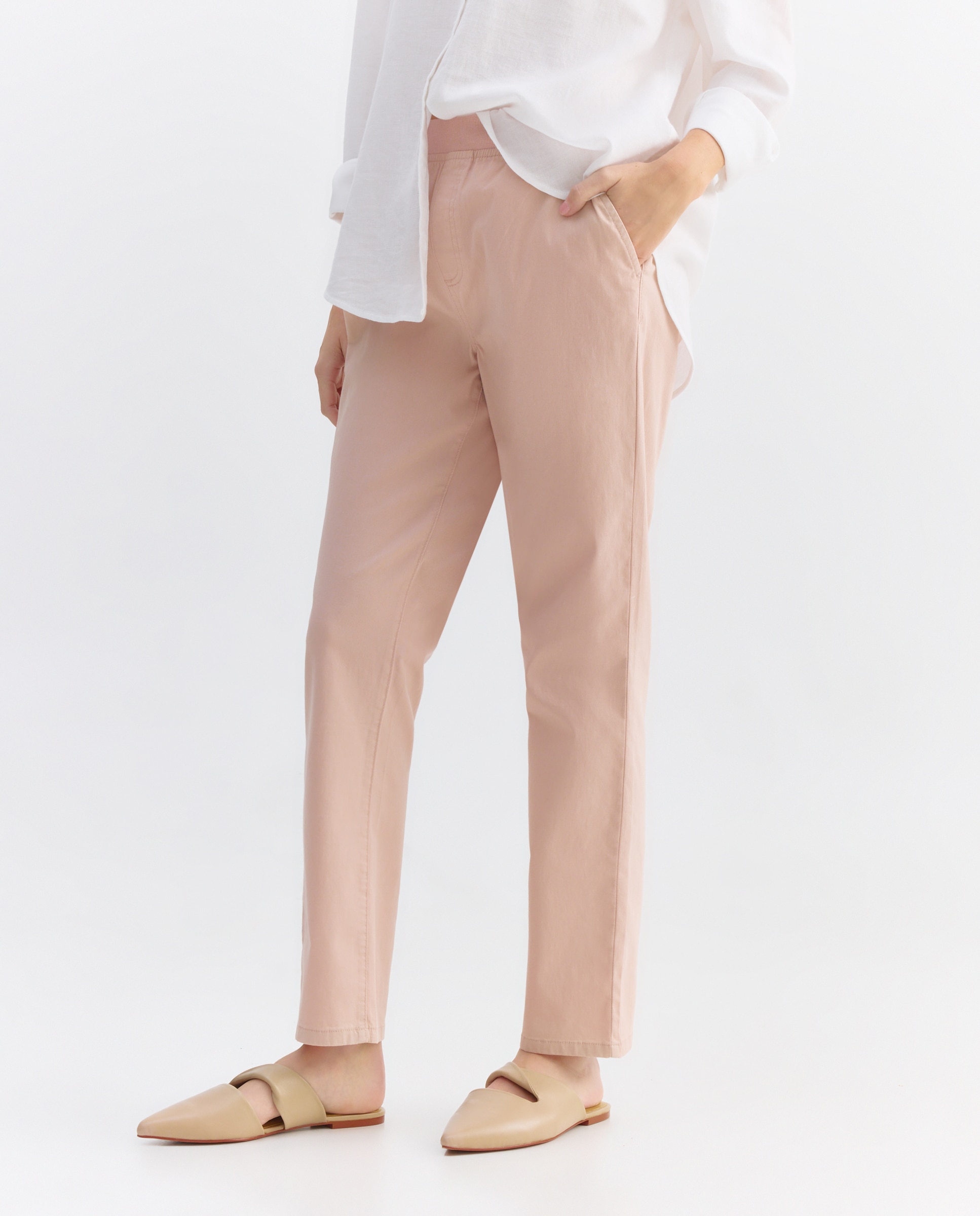 Pantalón largo con goma elástica de mujer 220 Rosa palo-2