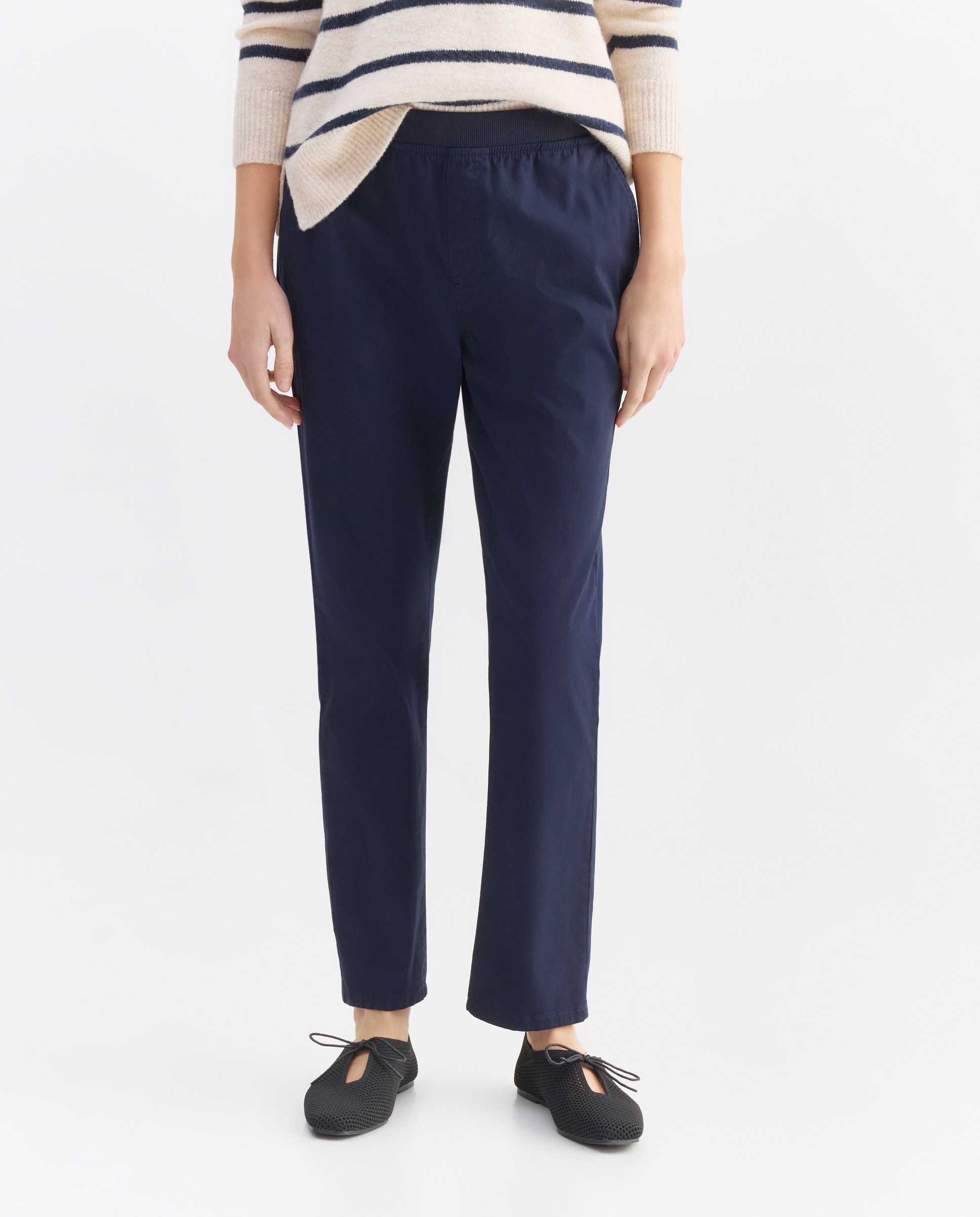 Pantalón largo con goma elástica de mujer Marino-2