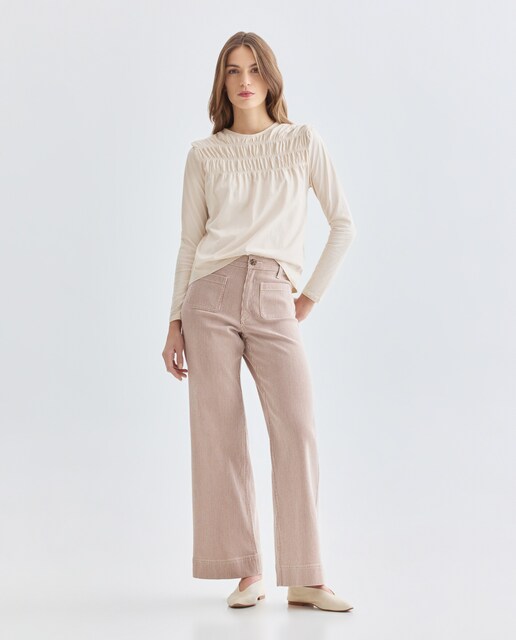 Imagen 0 de Pantalón de mujer wide-leg de rayas con bolsillos